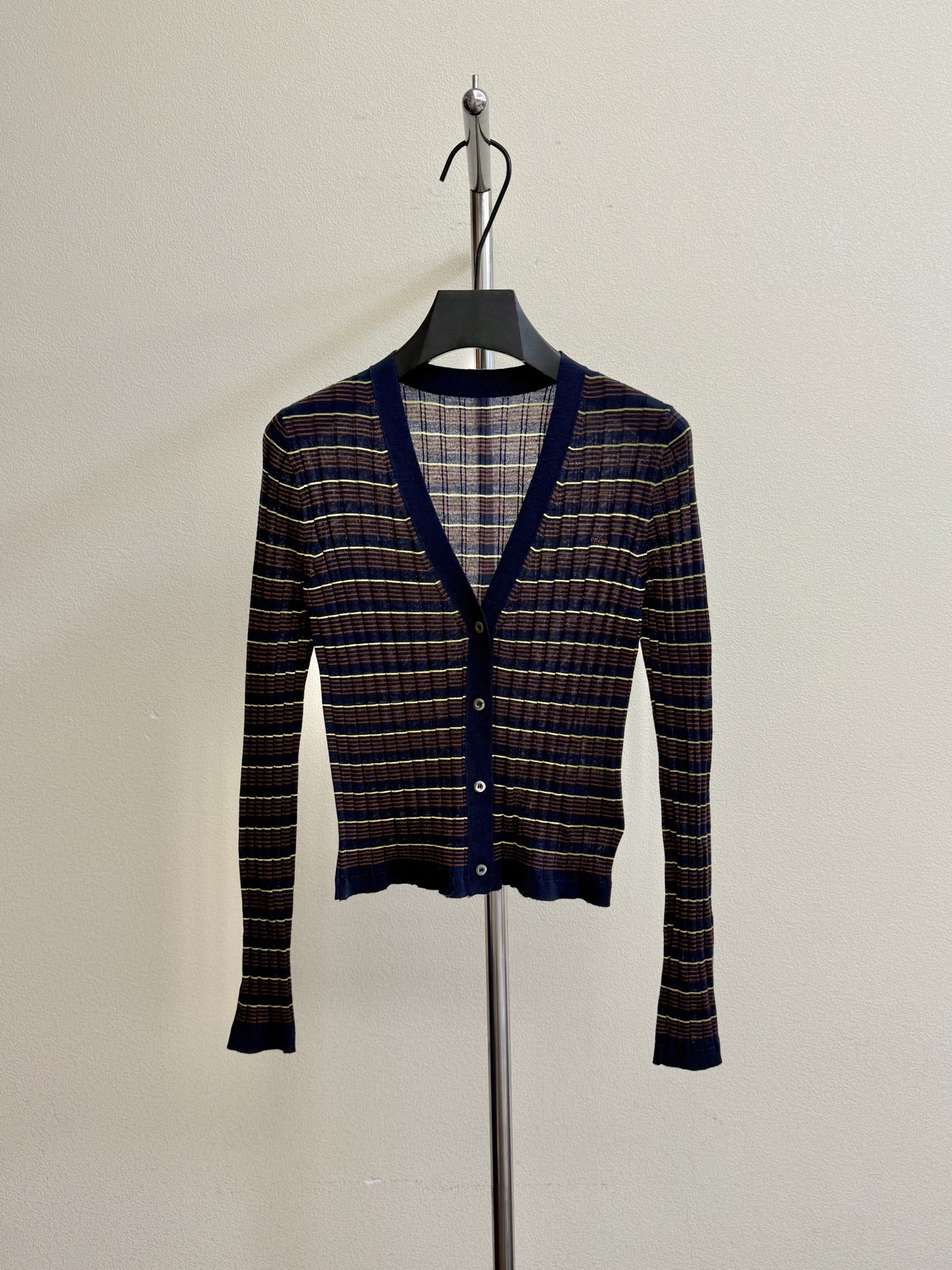 Prada Striped V Neck Button Cardigan
