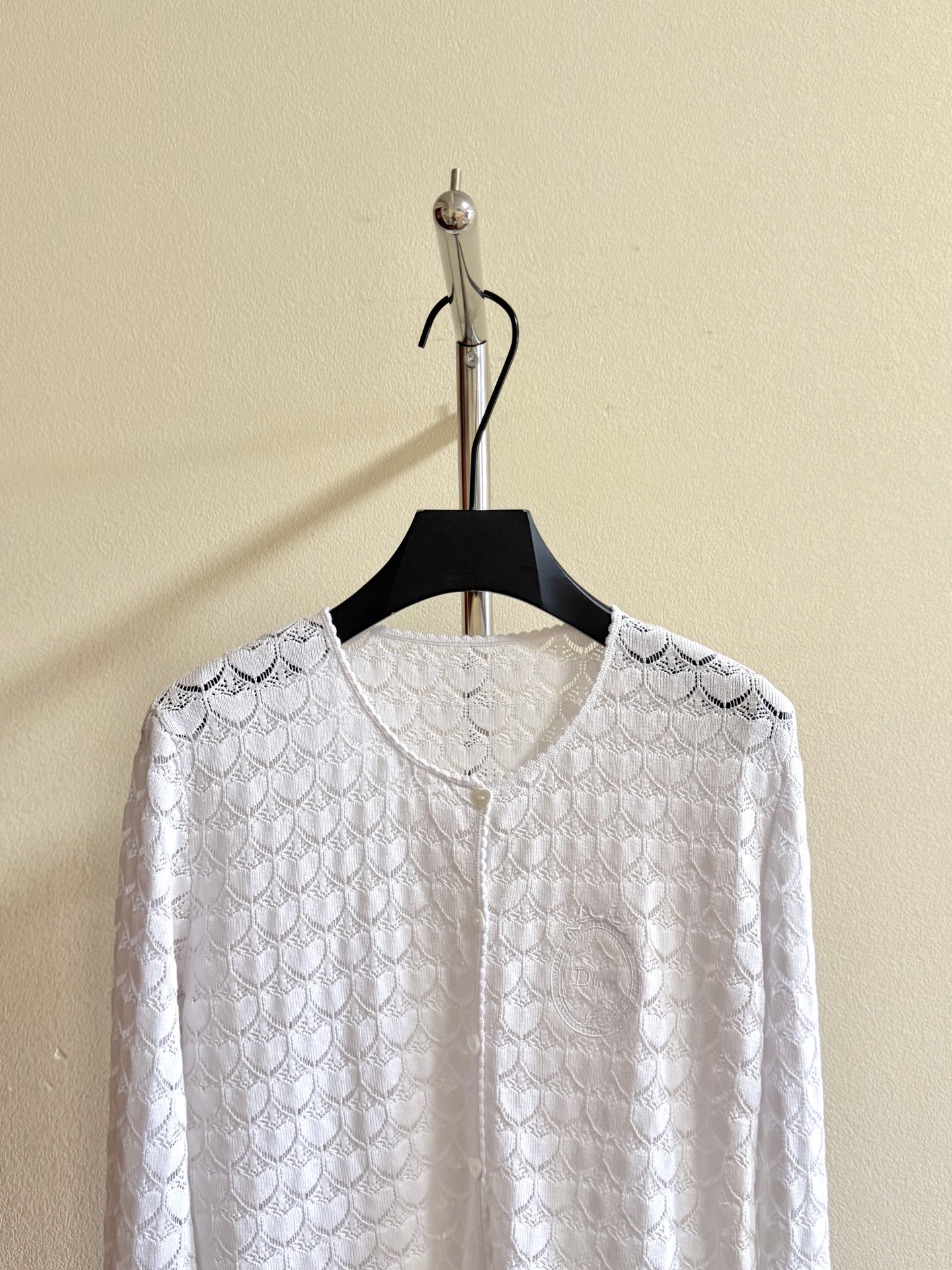 White Openwork Button Cardigan