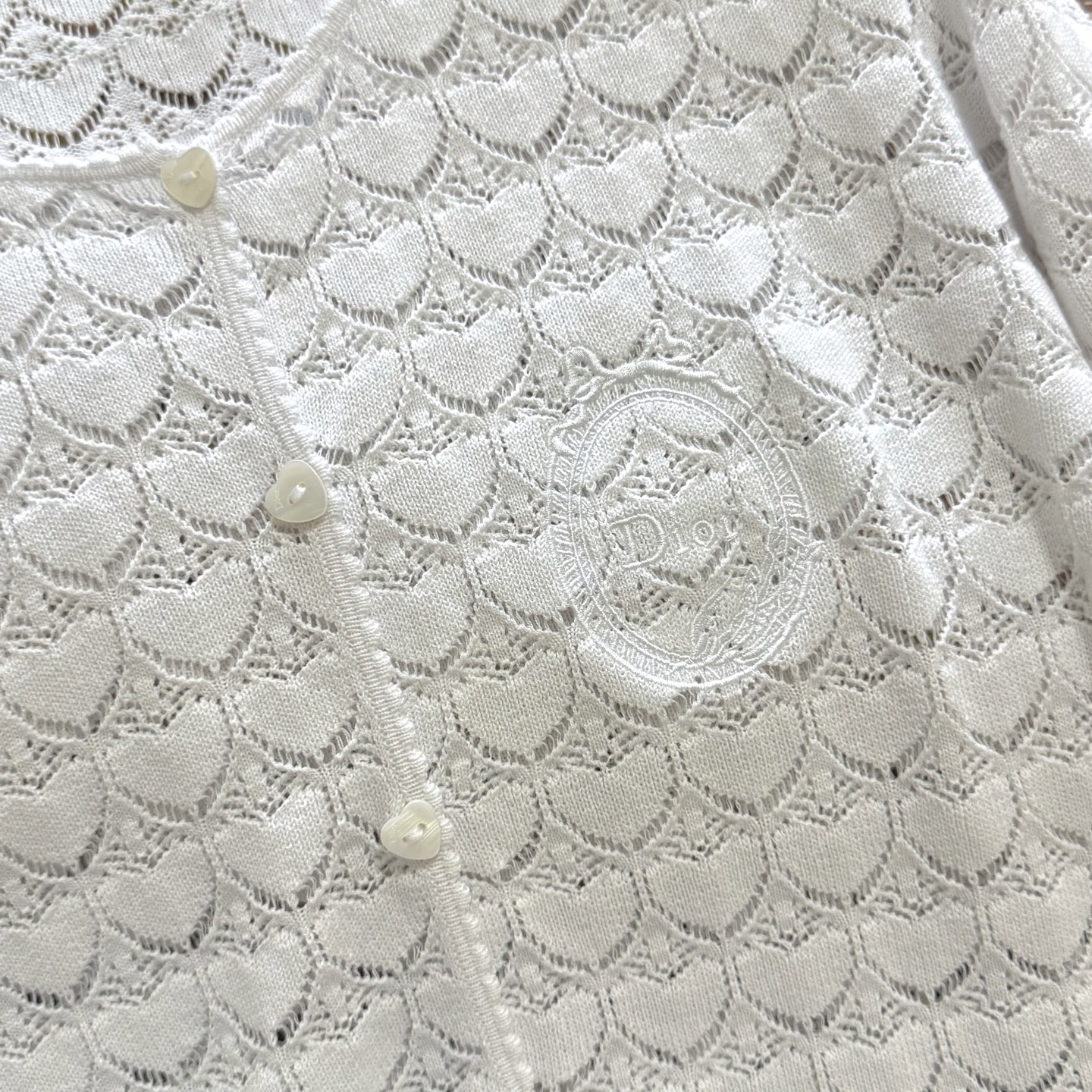 White Openwork Button Cardigan