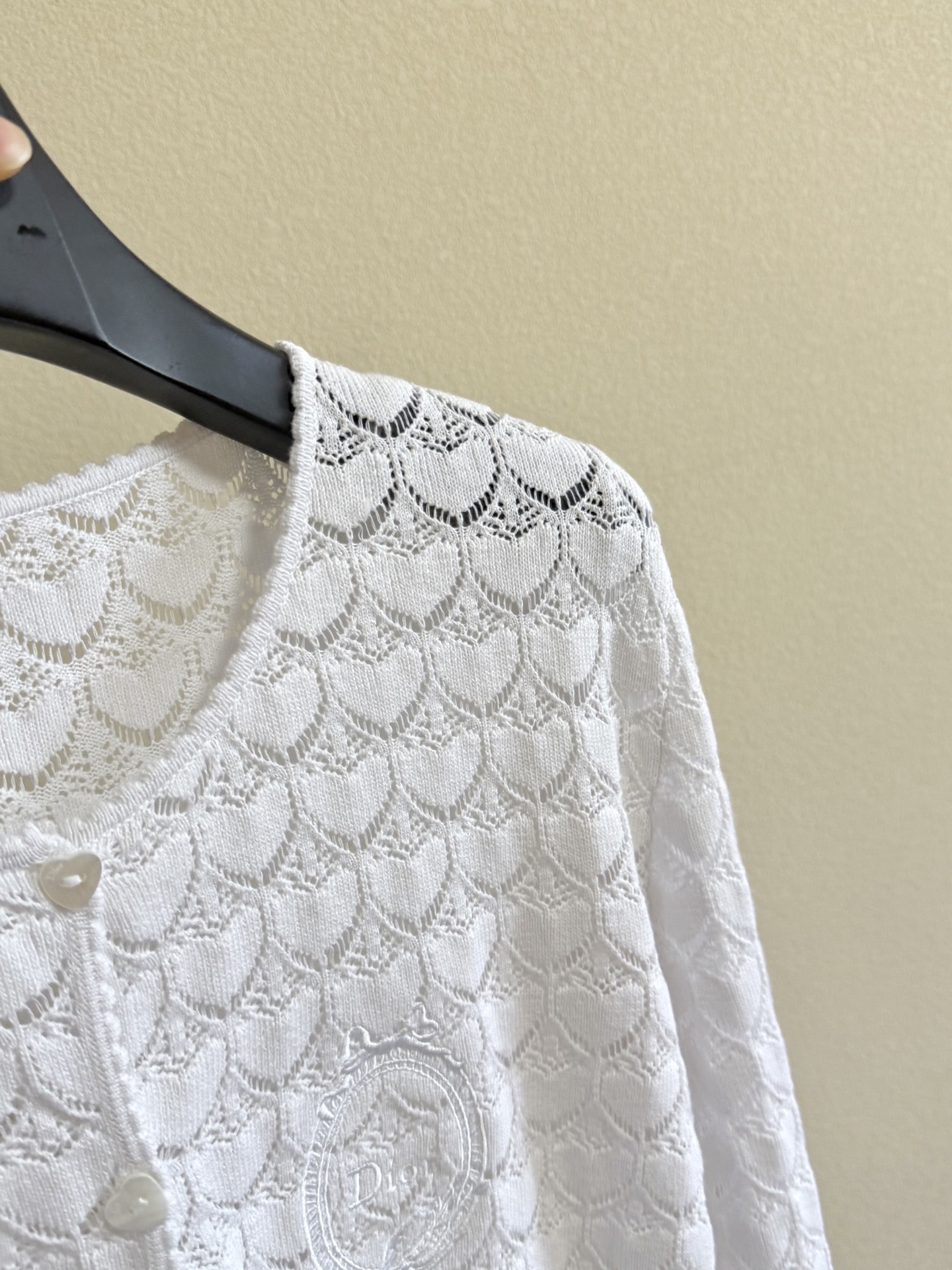 White Openwork Button Cardigan
