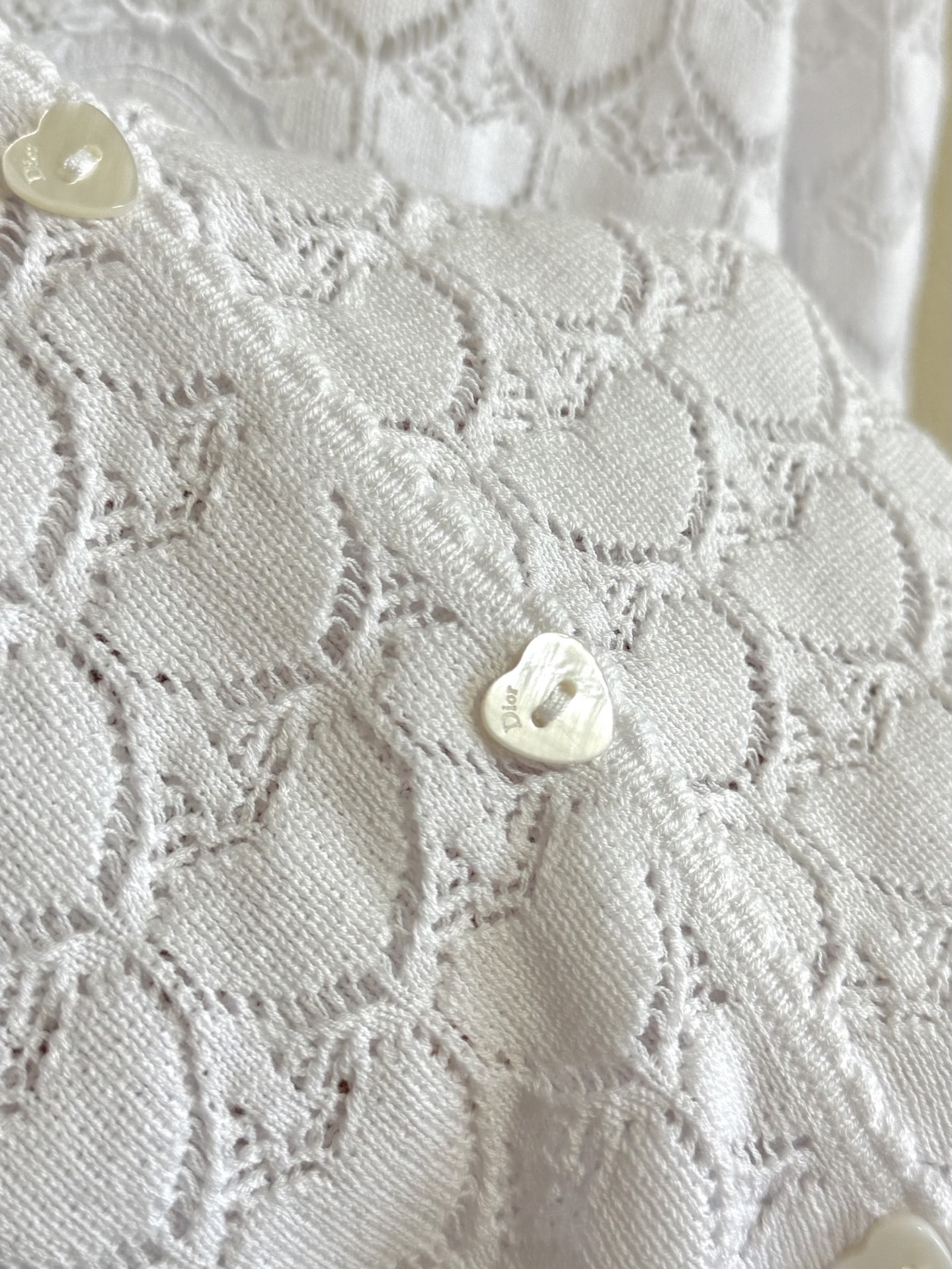 White Openwork Button Cardigan