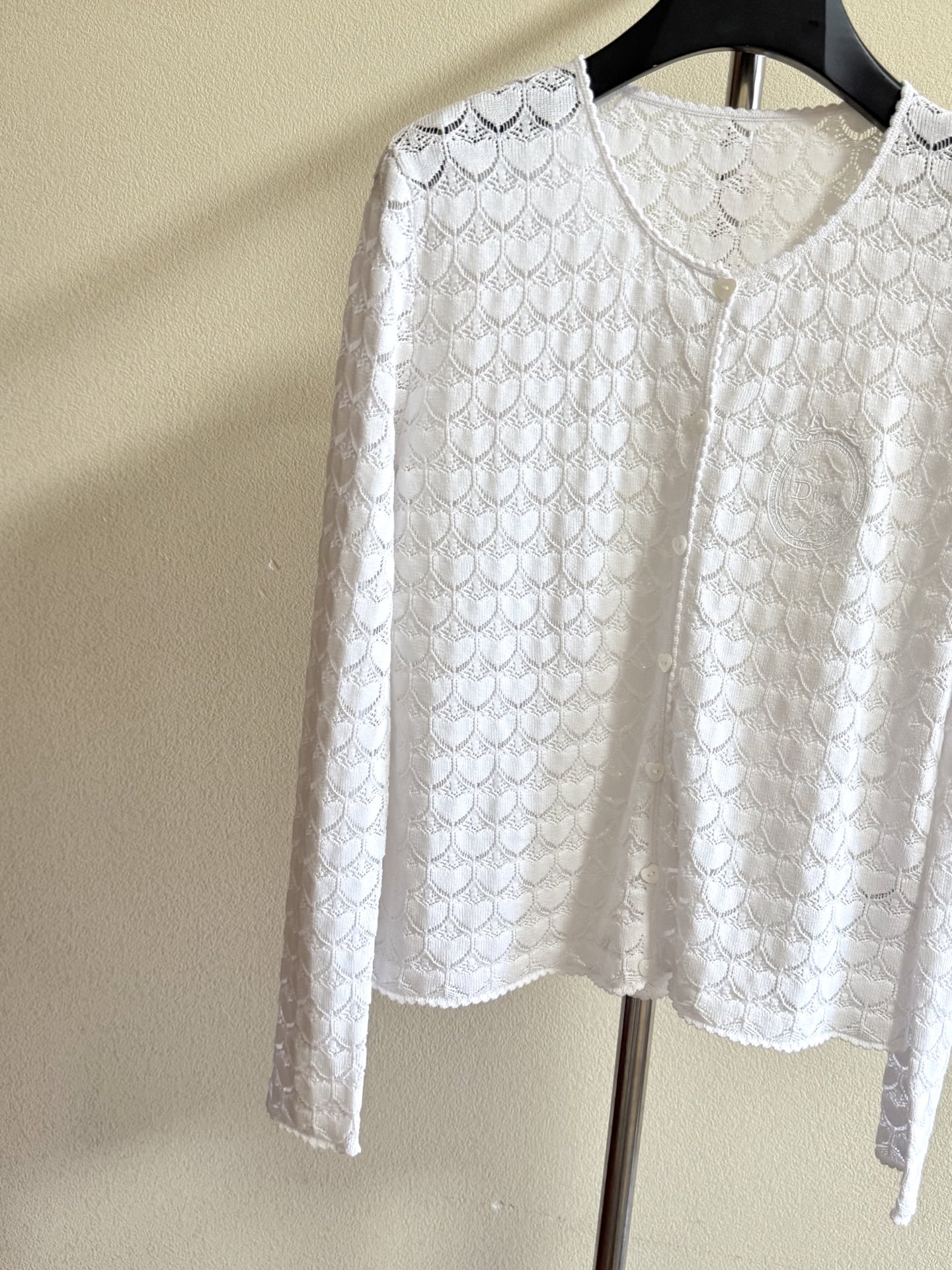 White Openwork Button Cardigan