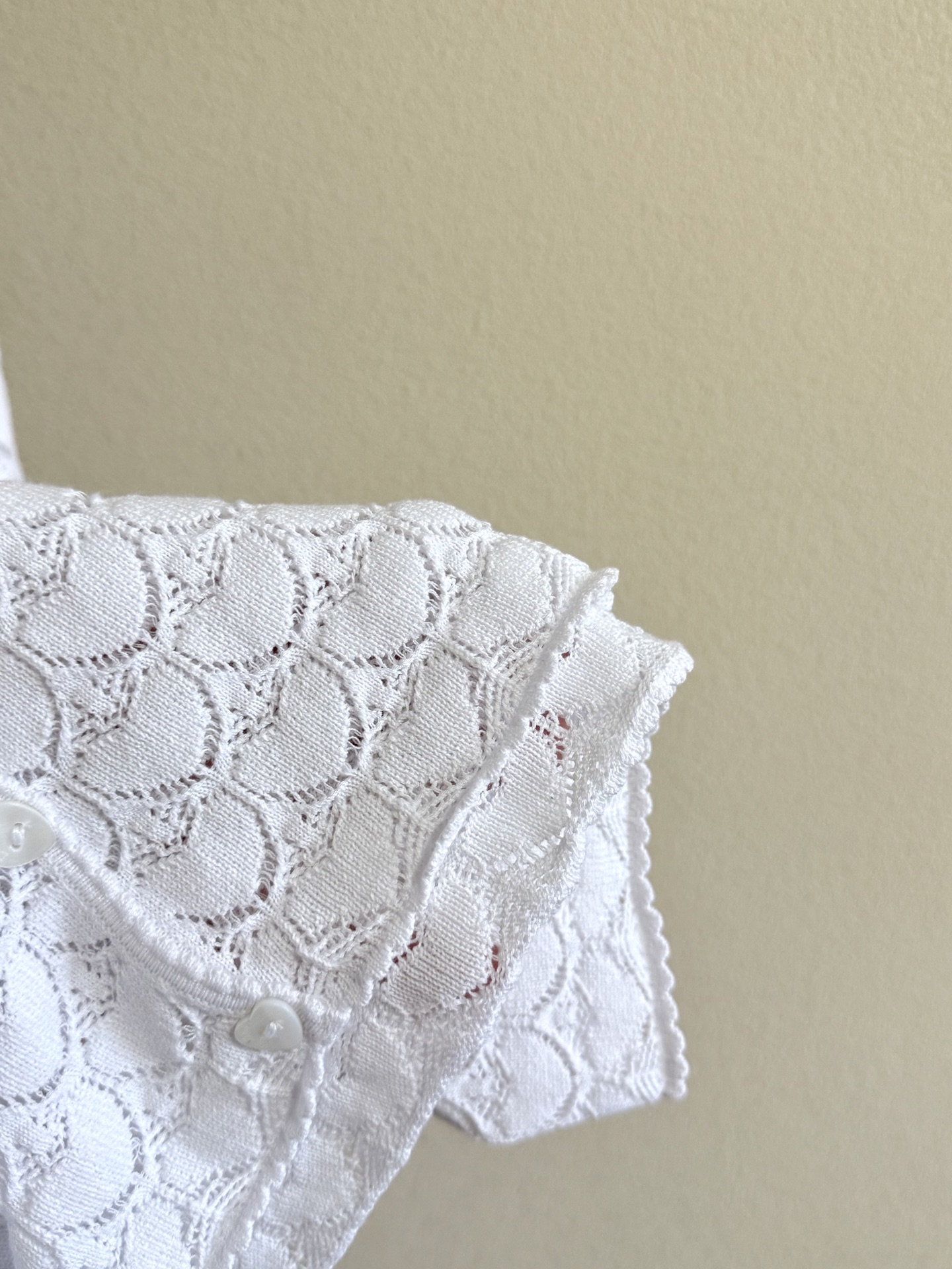 White Openwork Button Cardigan