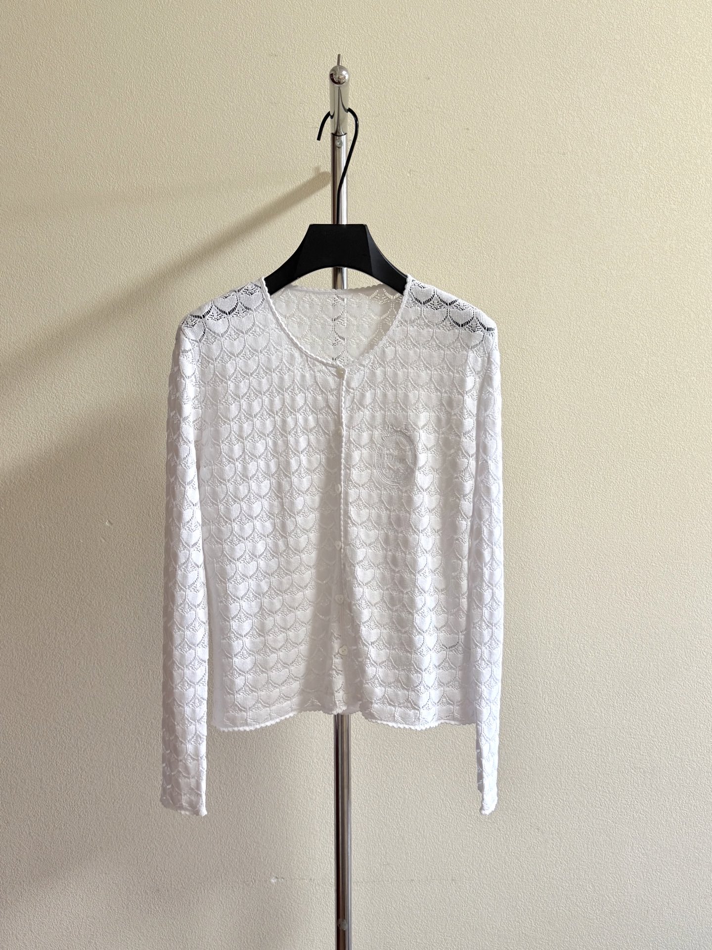 White Openwork Button Cardigan
