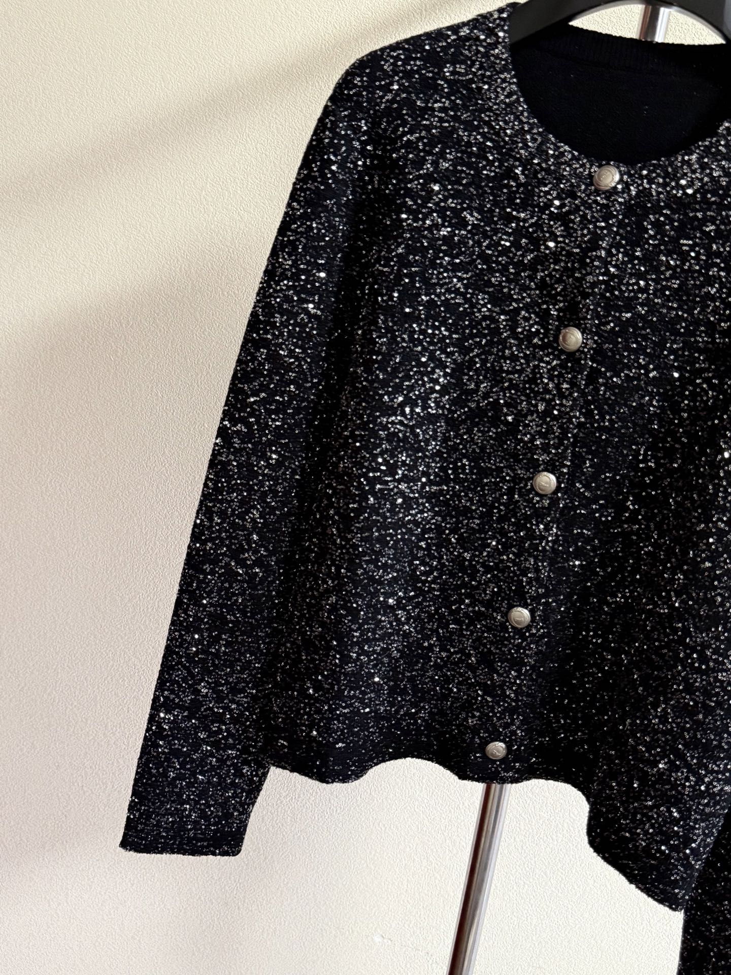 Black Sparkle Button Cardigan
