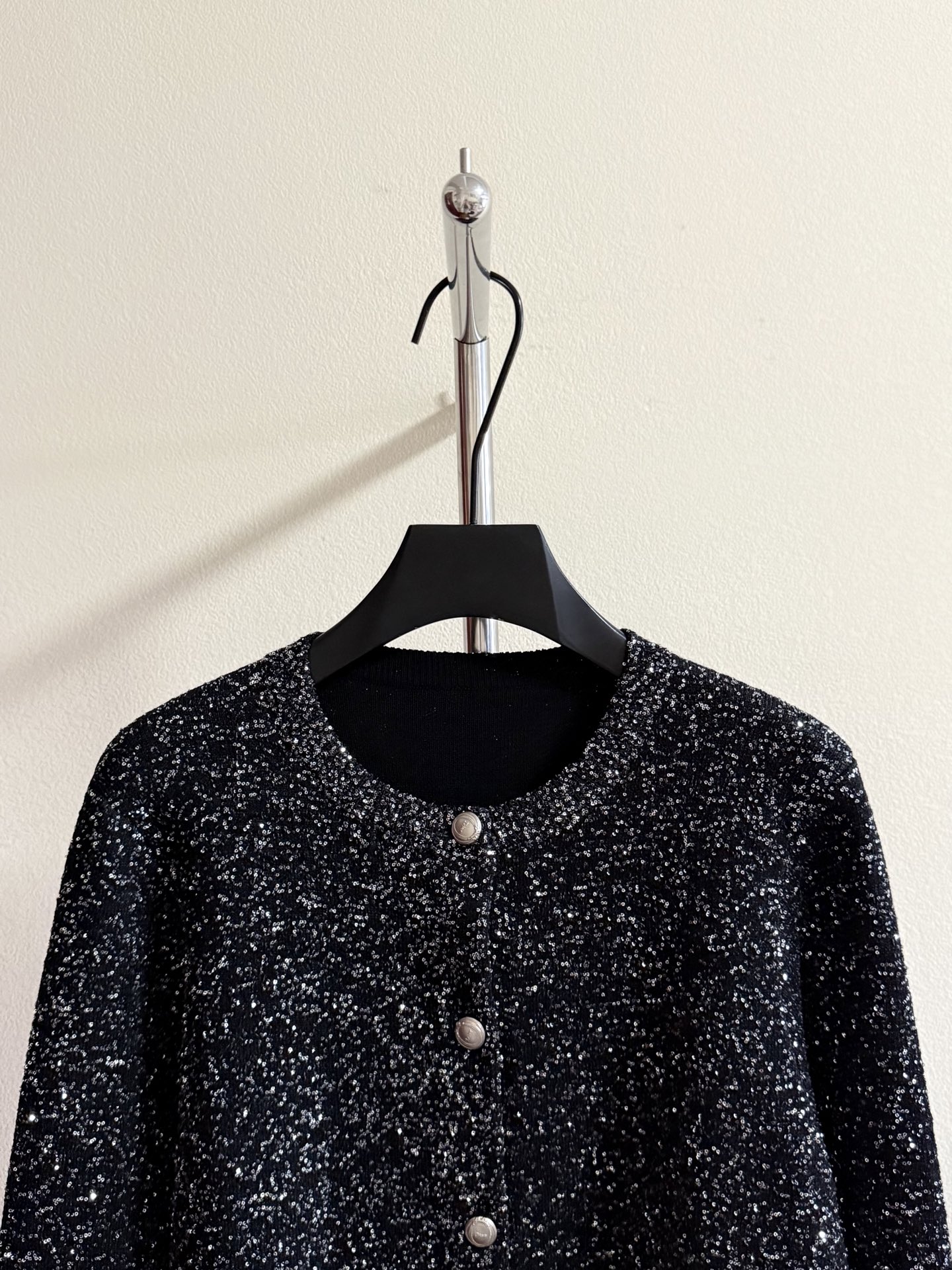 Black Sparkle Button Cardigan