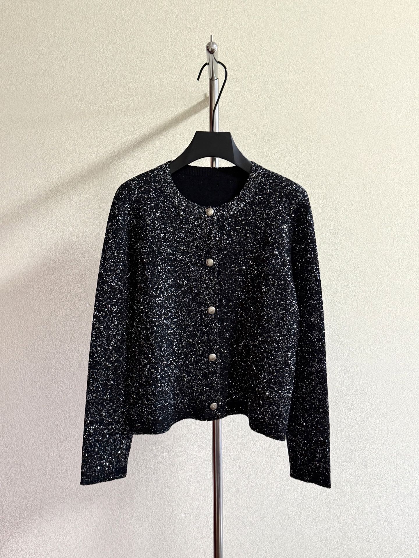 Black Sparkle Button Cardigan