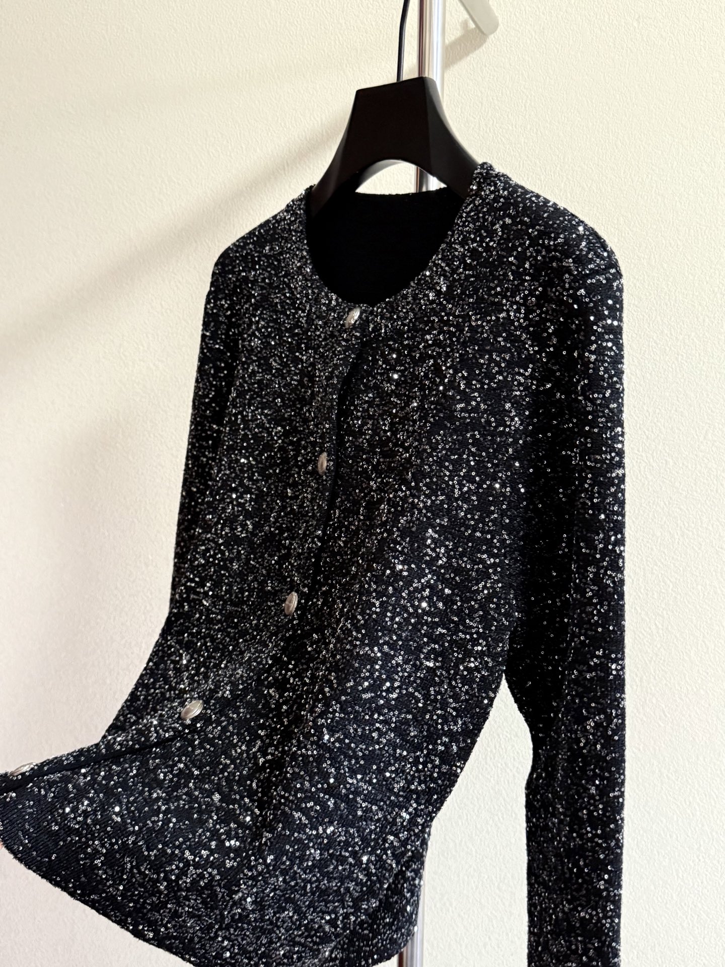 Black Sparkle Button Cardigan