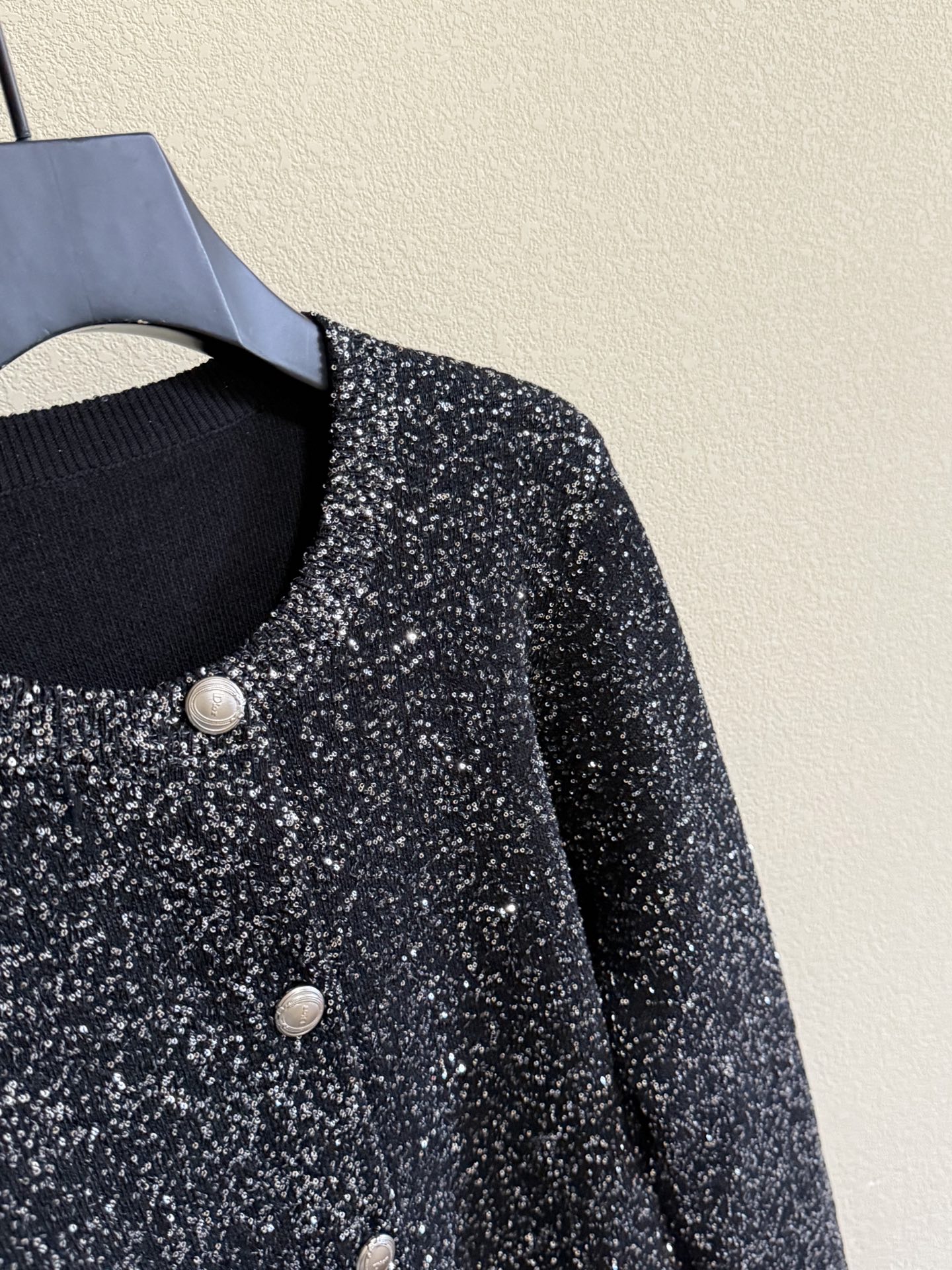 Black Sparkle Button Cardigan
