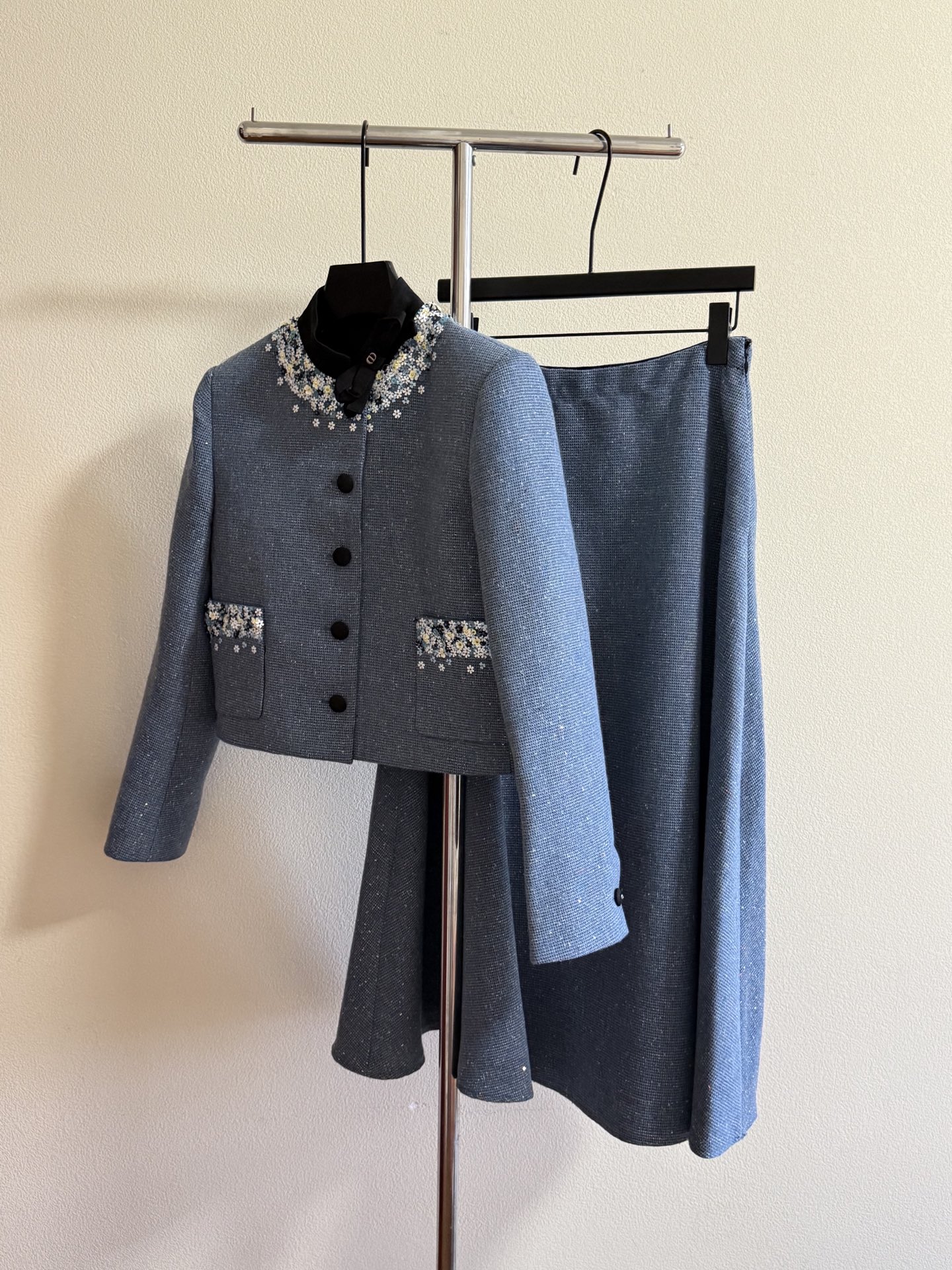 Dior Blue Embellished Jacket and Skirt Set