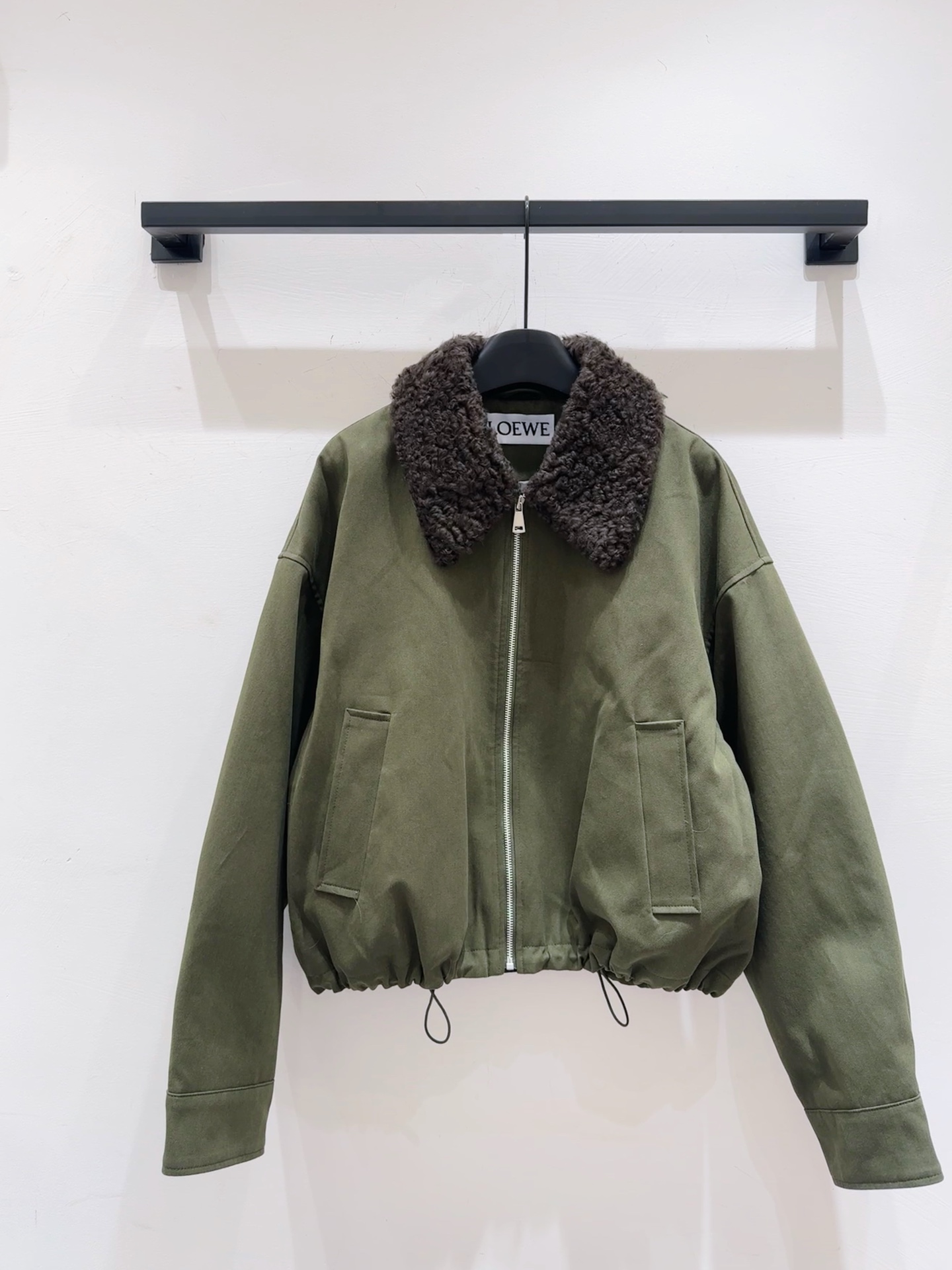 Loewe Men's/Women's Barn-Style Jacket in Military Green with Drawstring Hem