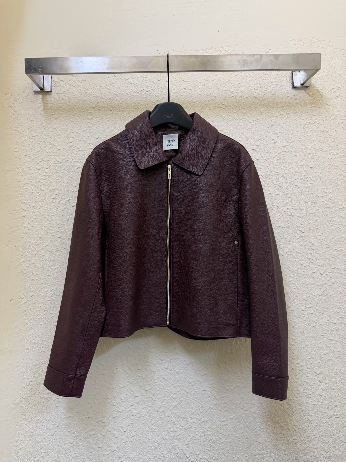 Hermes Burgundy Leather Jacket
