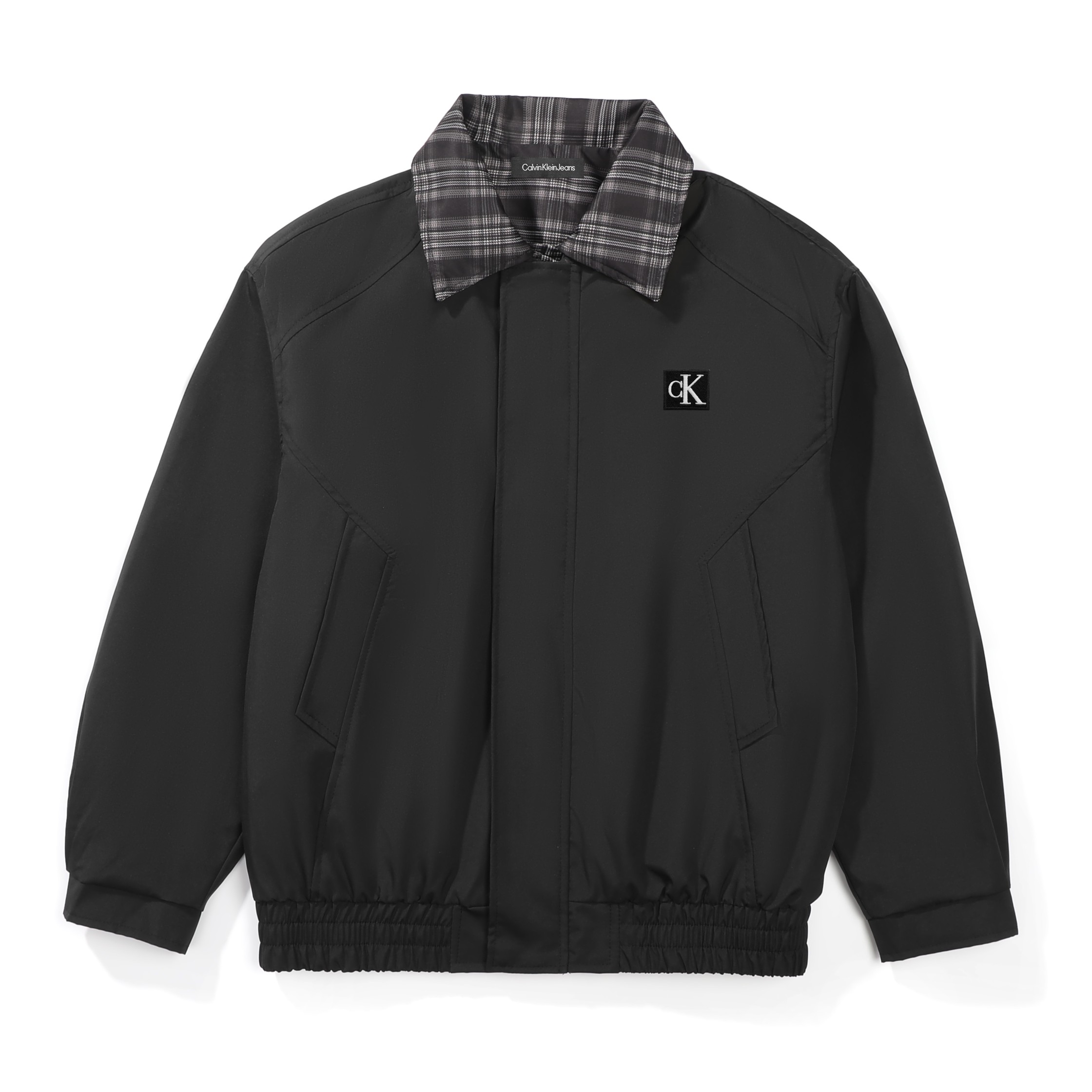 Calvin Klein Men's Black Windproof Padded Jacket with Plaid Collar