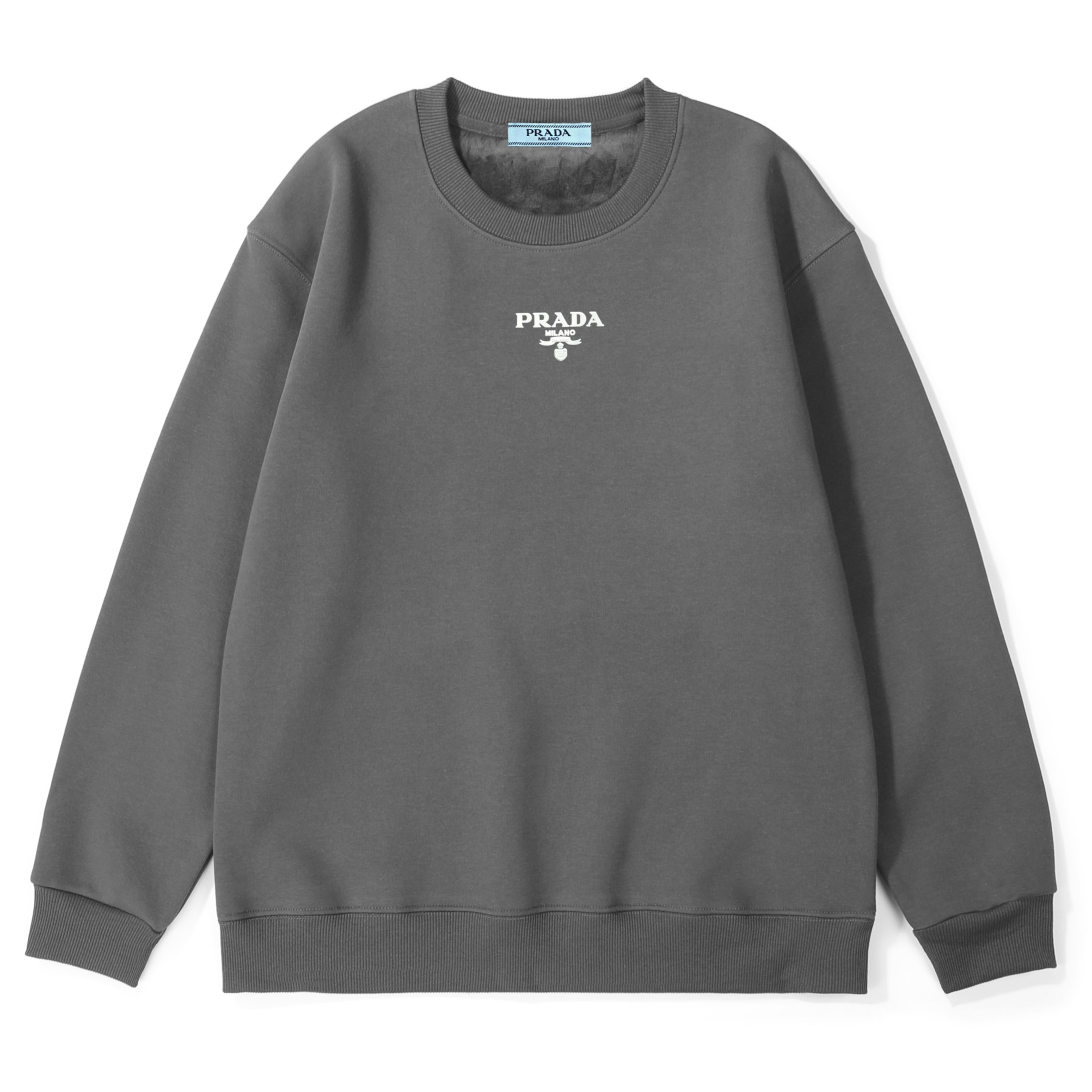 Prada Graphic Print Fleece Sweatshirt,Round Neck Pullover for Men and Women