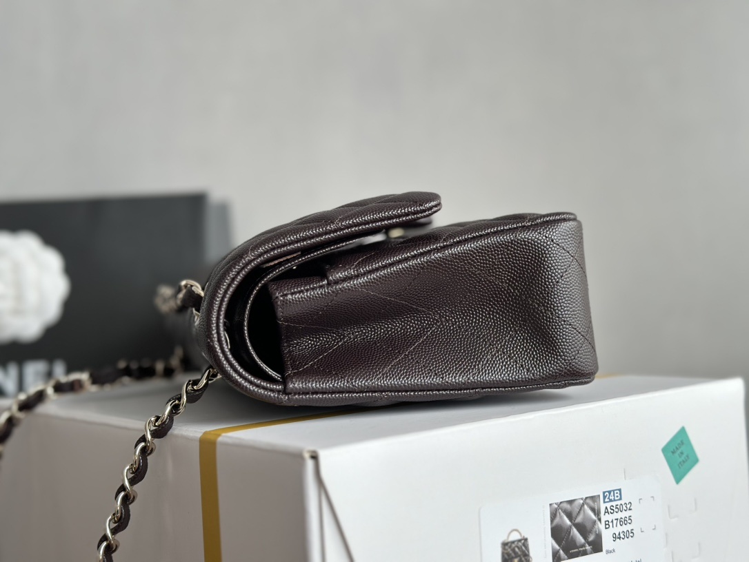 白金版▪️正品级 包装如图𝐂𝐡𝐚𝐧𝐞𝐥 𝐂𝐅 升级版 深棕色全名Classic Fla0 尺寸: 15.