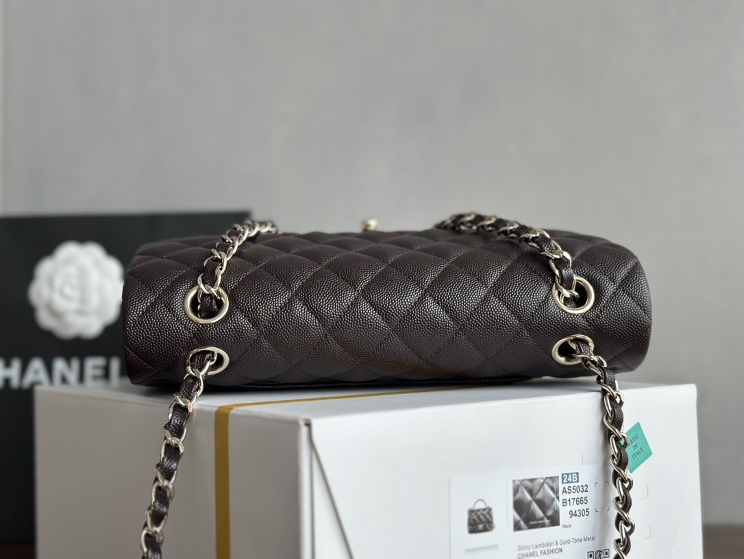 白金版▪️正品级 包装如图𝐂𝐡𝐚𝐧𝐞𝐥 𝐂𝐅 升级版 深棕色全名Classic Fla0 尺寸: 15.