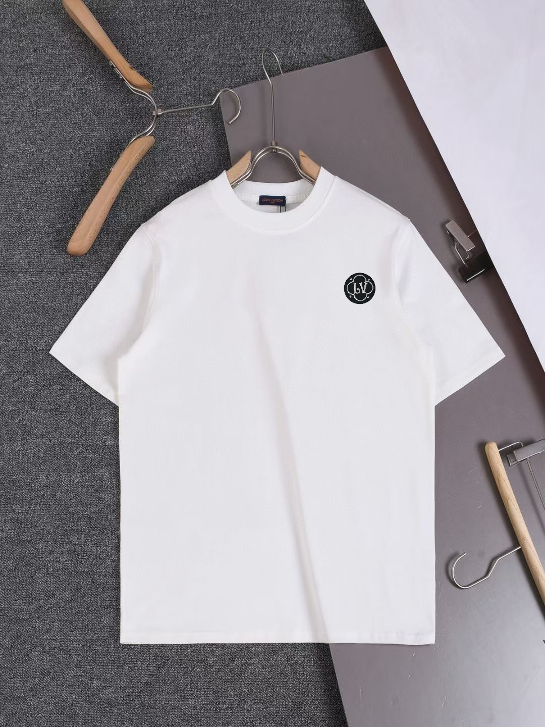 Camiseta de cuello redondo P105 LV, pegada y planchada, tejido a medida y teñido de puro algodón de 300 g de lavado int…