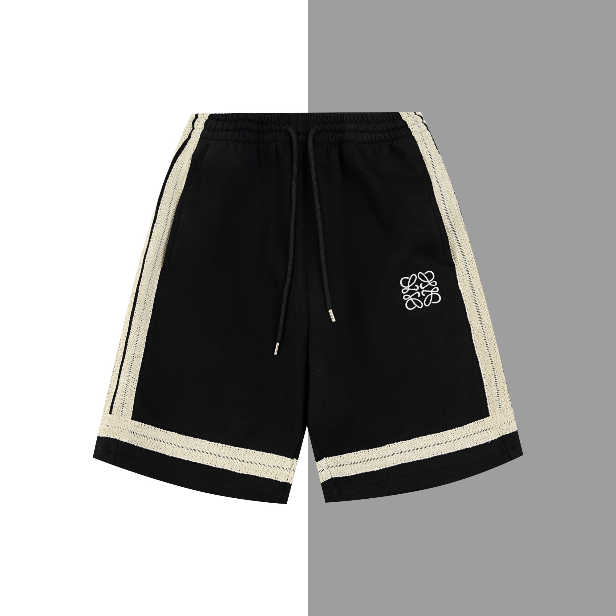 🅿️100 Modelo #F75 Pantalones cortos con cordón y bordado de cinta de Loewe, mismo estilo que en la web oficial de LOEW…