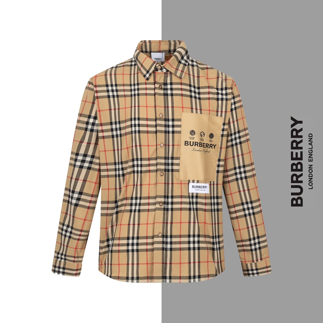 Estilo No./G122 Camisa clásica con parches de cuadros de Burberry. Mismo estilo que el sitio web oficial de BURBERRY. A…