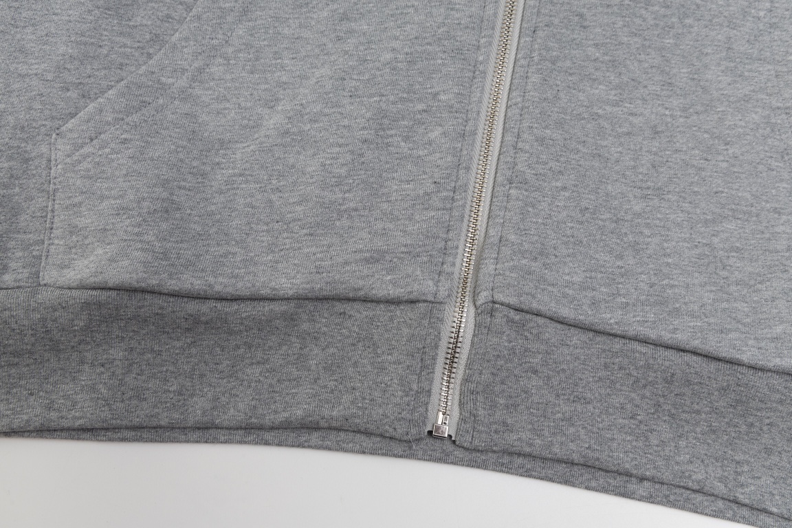 Embroidered Zipper Jacket in Double-Gartered Cotton with Loose Fit, Black Grey Color - 图片 9