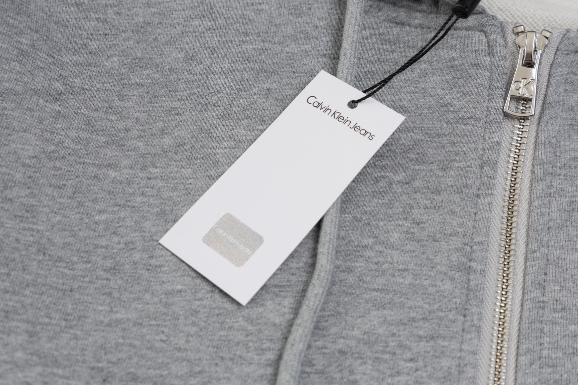Embroidered Zipper Jacket in Double-Gartered Cotton with Loose Fit, Black Grey Color - 图片 5