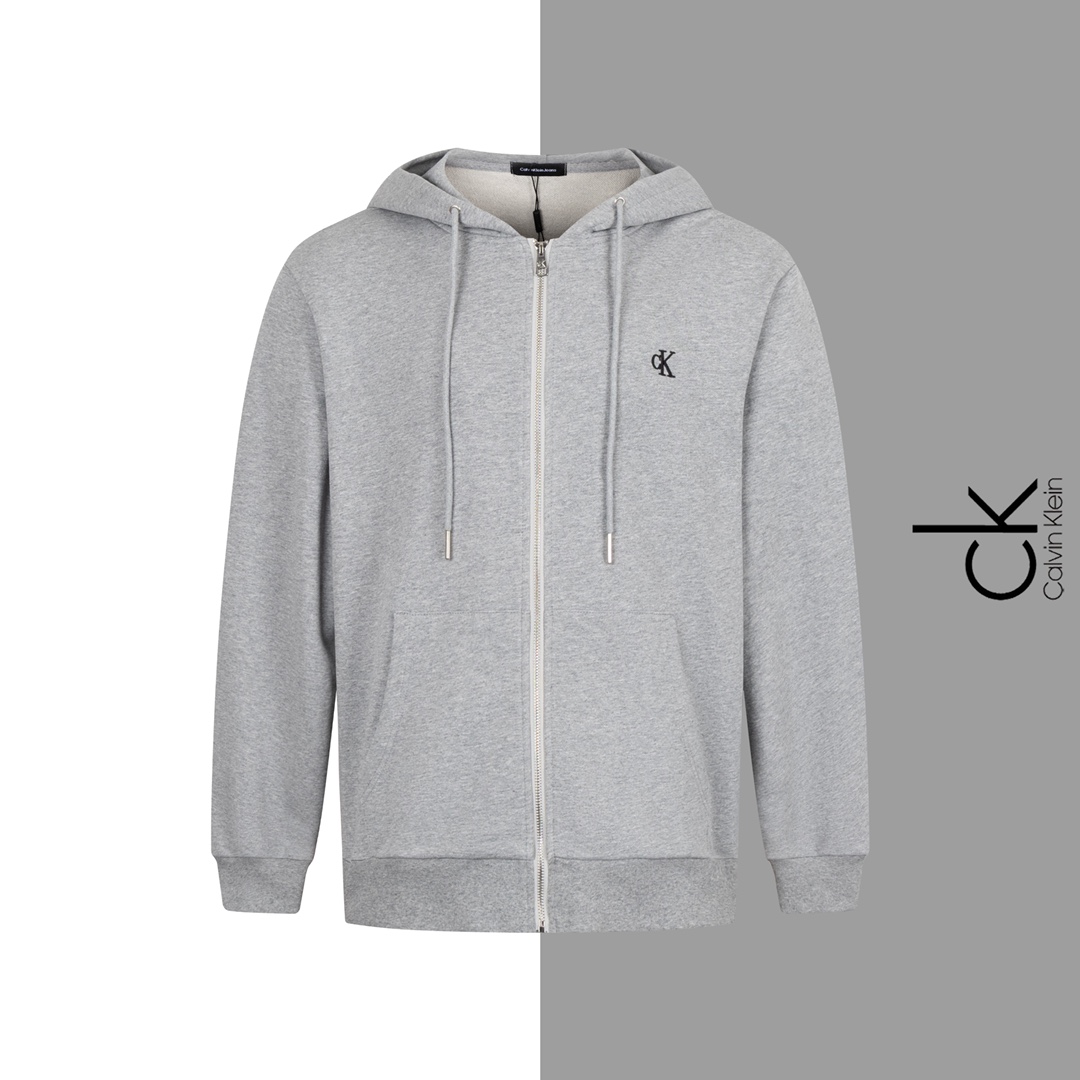Embroidered Zipper Jacket in Double-Gartered Cotton with Loose Fit, Black Grey Color