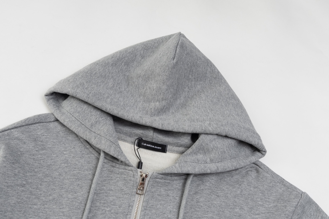 Embroidered Zipper Jacket in Double-Gartered Cotton with Loose Fit, Black Grey Color - 图片 4