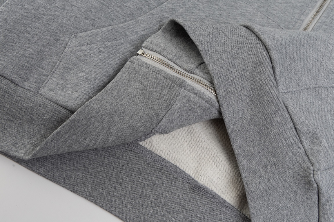 Embroidered Zipper Jacket in Double-Gartered Cotton with Loose Fit, Black Grey Color - 图片 8