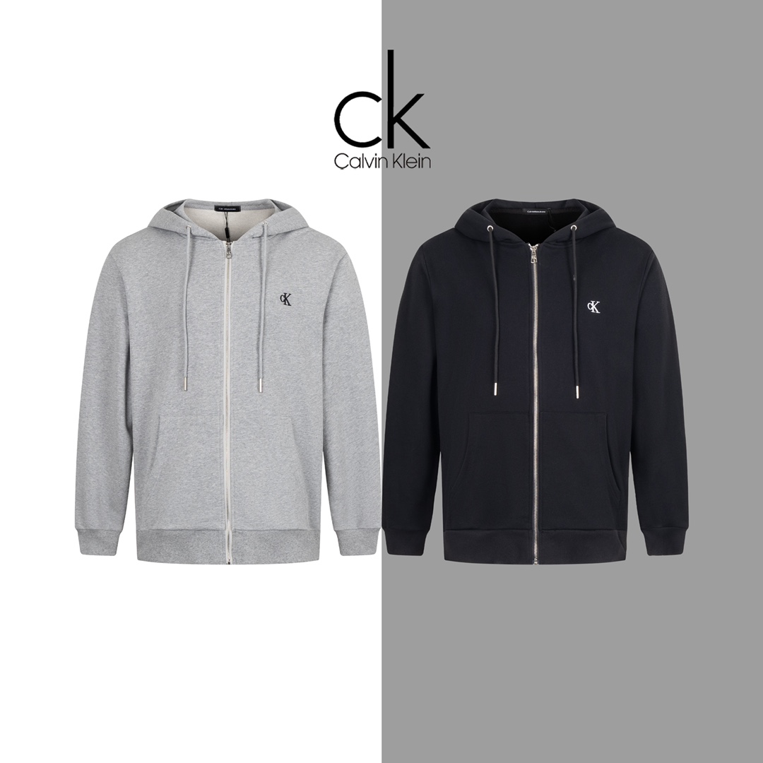 Embroidered Zipper Jacket in Double-Gartered Cotton with Loose Fit, Black Grey Color - 图片 3