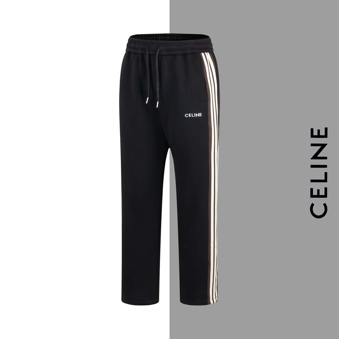 Modelo/G135 Pantalones de chándal CELINE con letras pequeñas bordadas y cinta tejida, mismo estilo que la web oficial. …