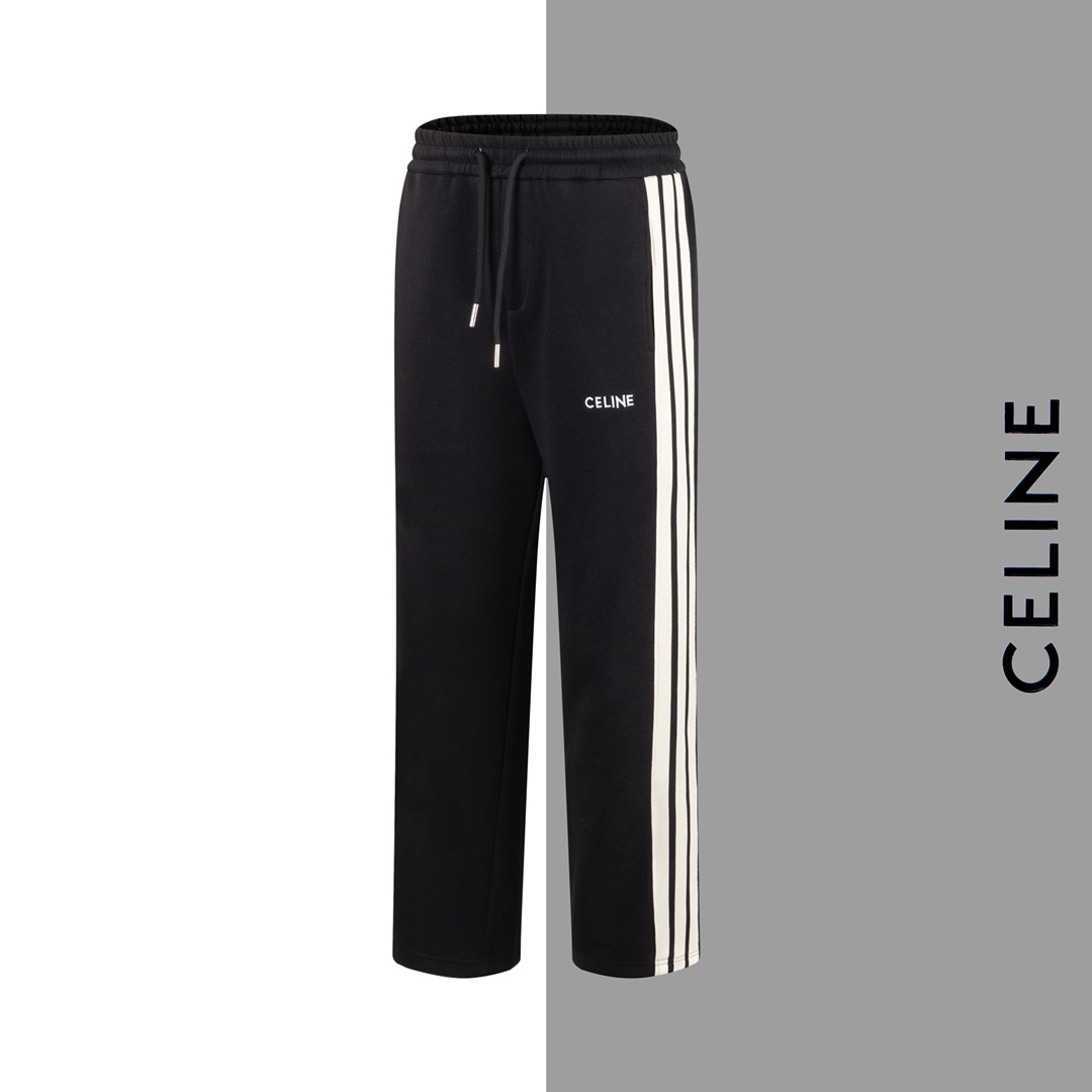 Modelo/G169 Pantalones de chándal CELINE con tres rayas clásicas, bordado pequeño y cinta tejida, mismo estilo que la w…