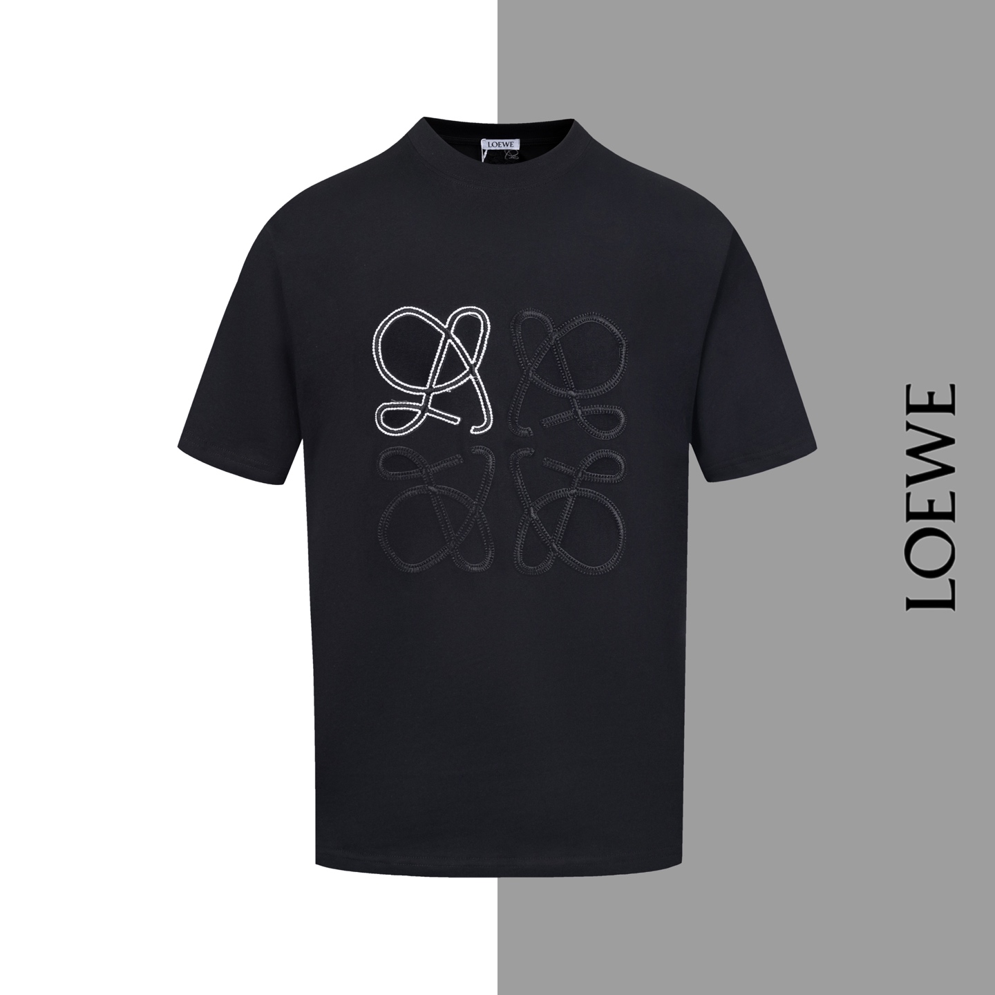 🅿️90 Modelo #Z32 Camiseta de cuello redondo con bordado tridimensional de letras grandes de Loewe, mismo estilo que en…