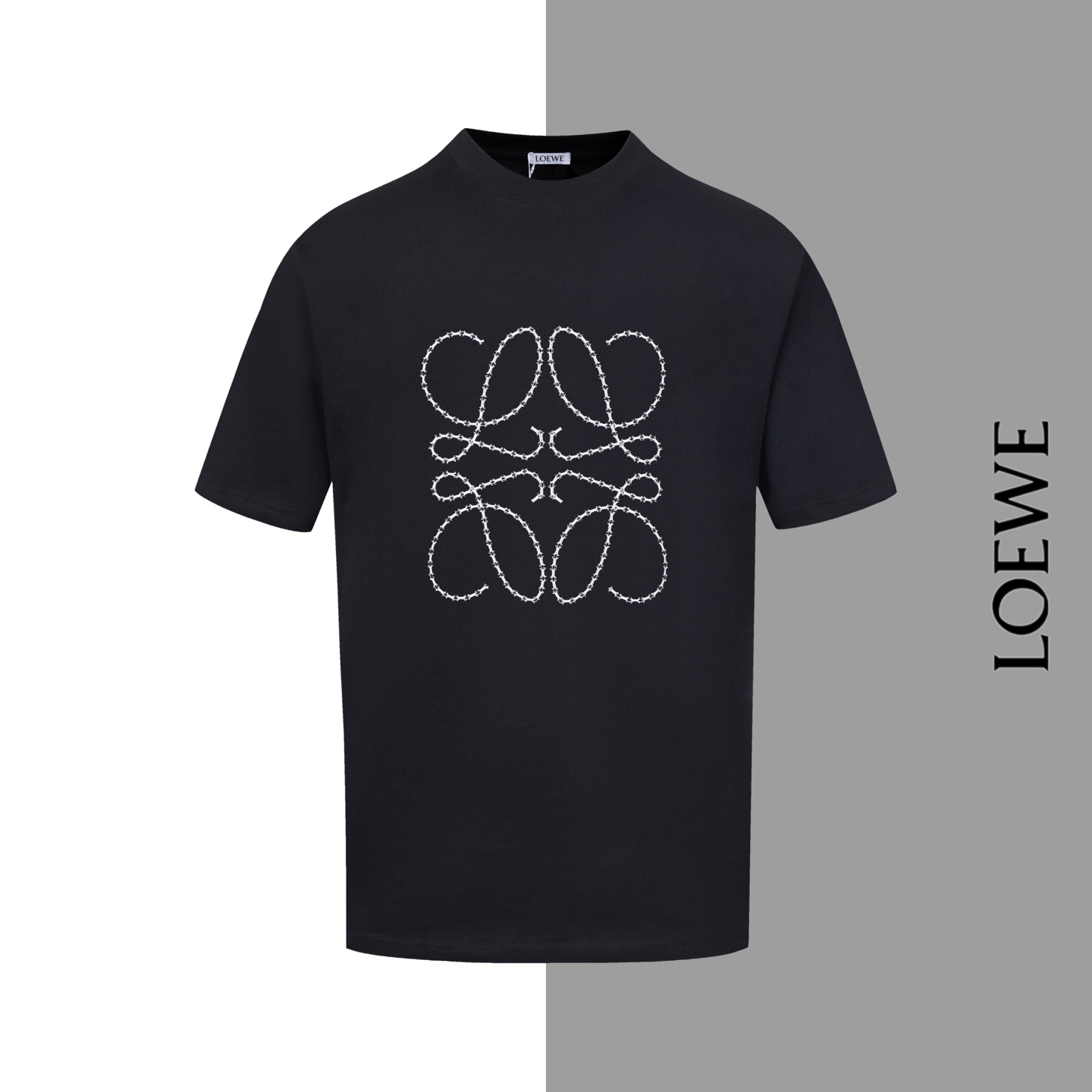🅿️85 Modelo #Z35 Camiseta de cuello redondo con bordado de letras grandes de Loewe, mismo estilo que en la web oficial…