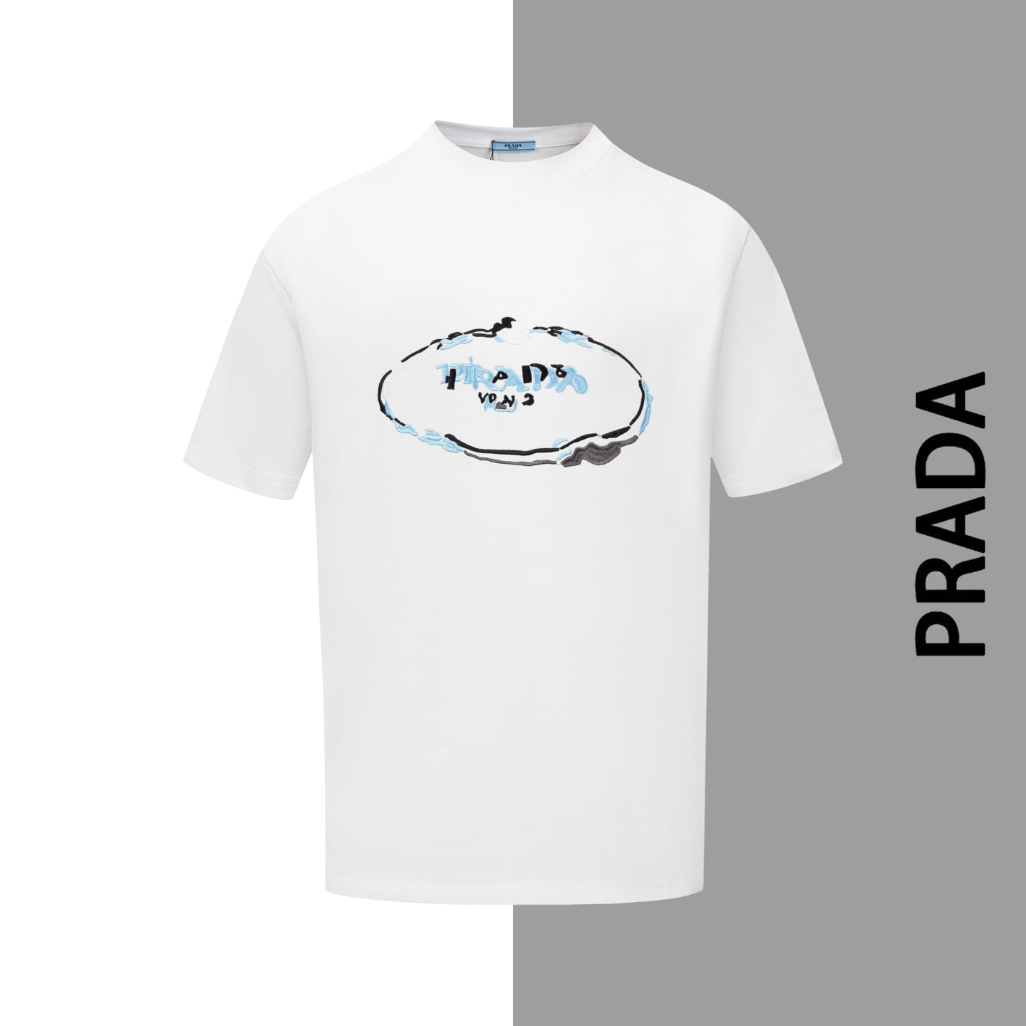 Estilo No. #Z41 Prada Círculo Color Letra Bordada Cuello redondo Manga corta Sitio web oficial de PRADA Mismo estilo Te…