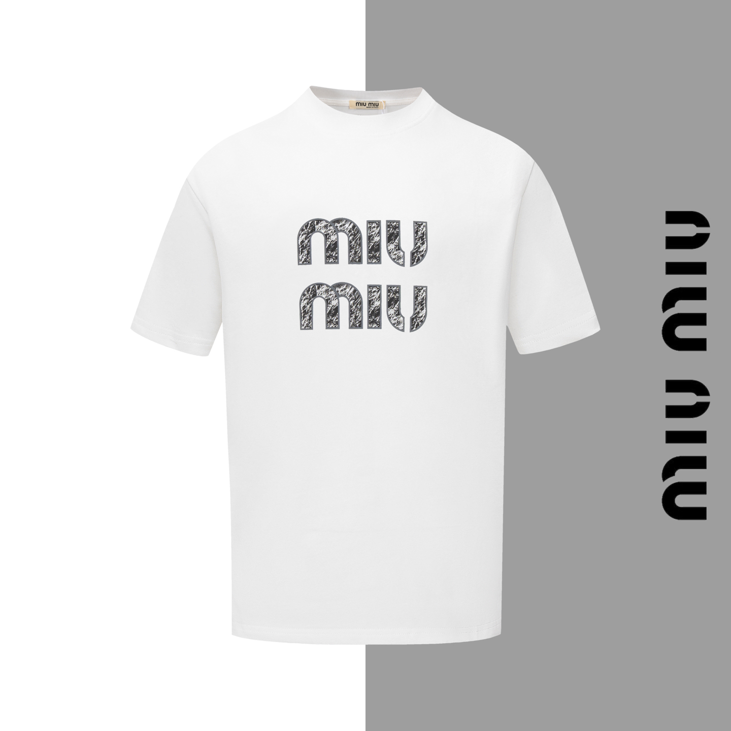 Model #Z62 miumiu camouflage print crew neck short sleeve, consistent with MIUMIU official website style. Fabric: 32s d…