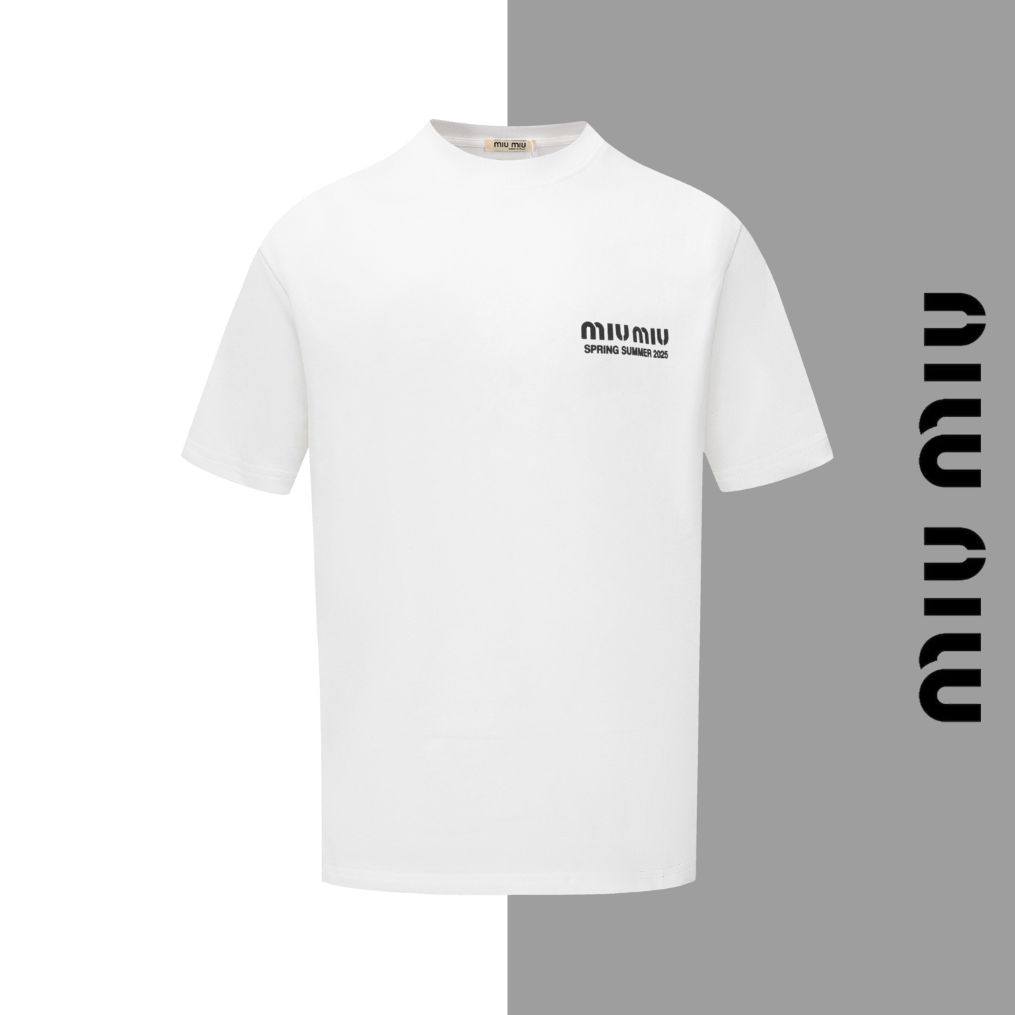 Model #Z63 miumiu letter print crew neck short sleeve, consistent with MIUMIU official website style. Fabric: 32s doubl…