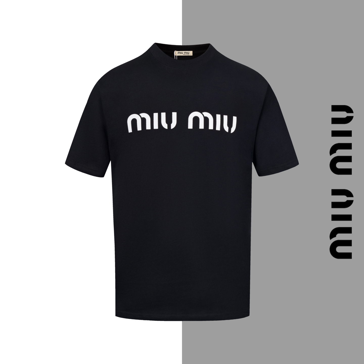 Número de modelo #Z69 camiseta clásica de cuello redondo con letras de miumiu, mismo estilo que el sitio web oficial de…