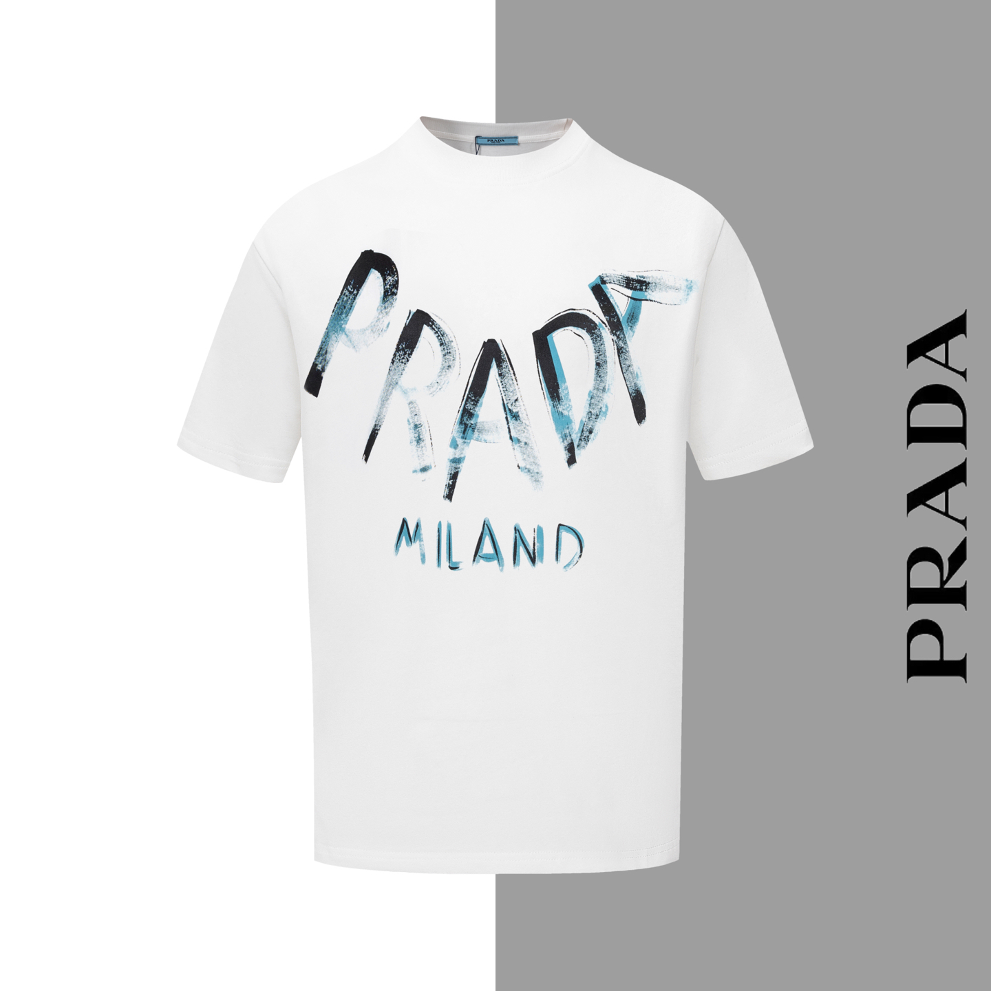 Número de estilo # Z74 Collar con letras de graffiti de Prada estampado cuello redondo mangas cortas Mismo estilo que e…