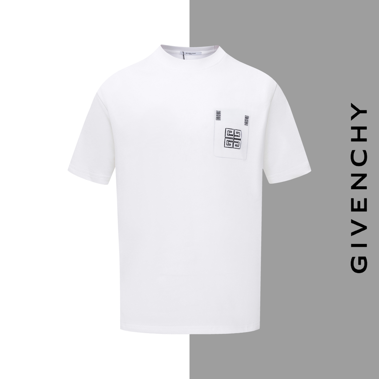 Número de estilo #Z107 Manga corta con cuello redondo y bolsillo bordado de Givenchy con letras en la espalda. Mismo es…