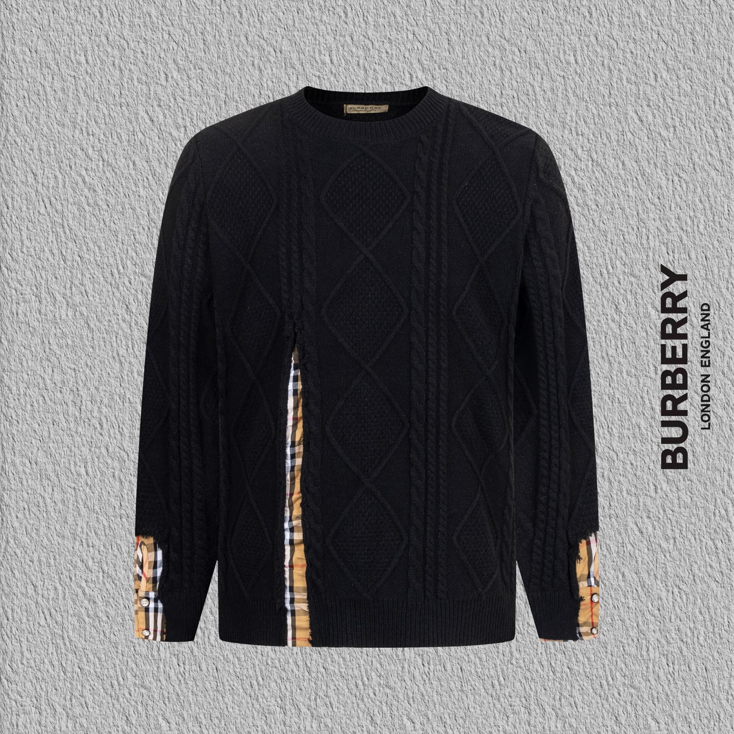 Estilo No. B11 Suéter de cuello redondo a cuadros con empalme de diamantes de Burberry. Suéter BURBERRY contra consiste…