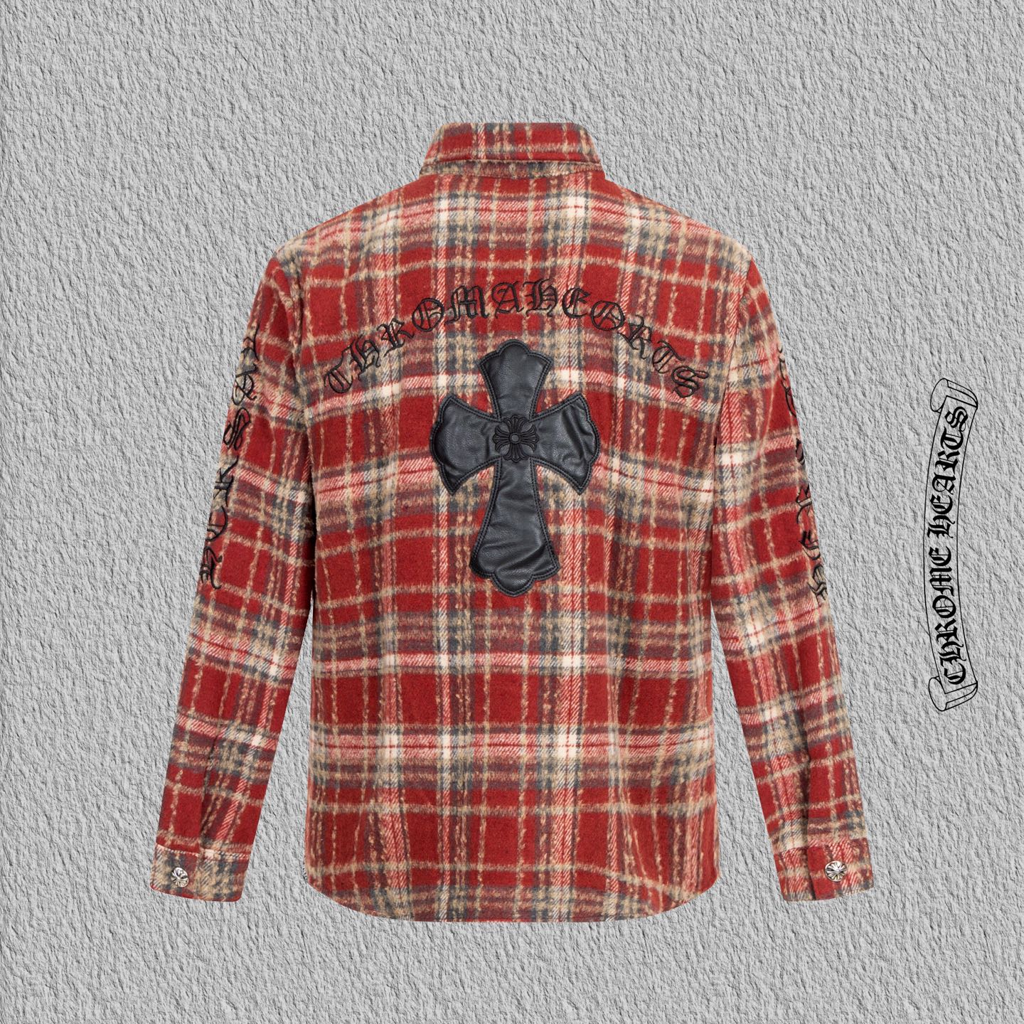 クローシン流苏格子刺绣皮標衬衫 - 高級刺繍とレーザー切り牛皮