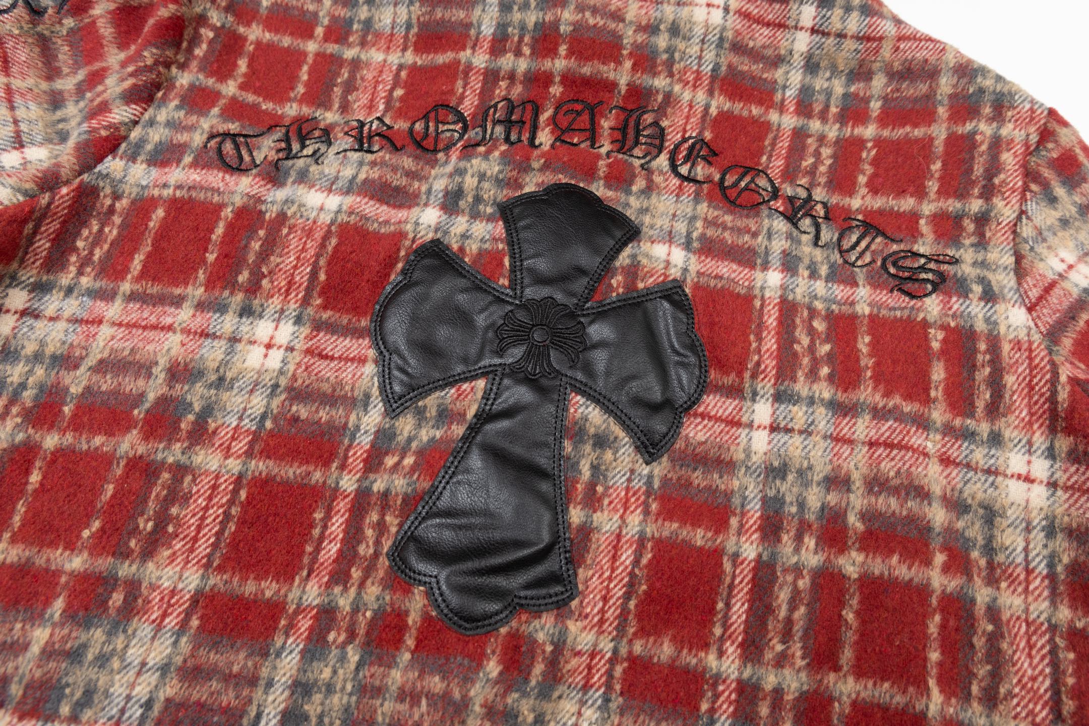 クローシン流苏格子刺绣皮標衬衫 - 高級刺繍とレーザー切り牛皮