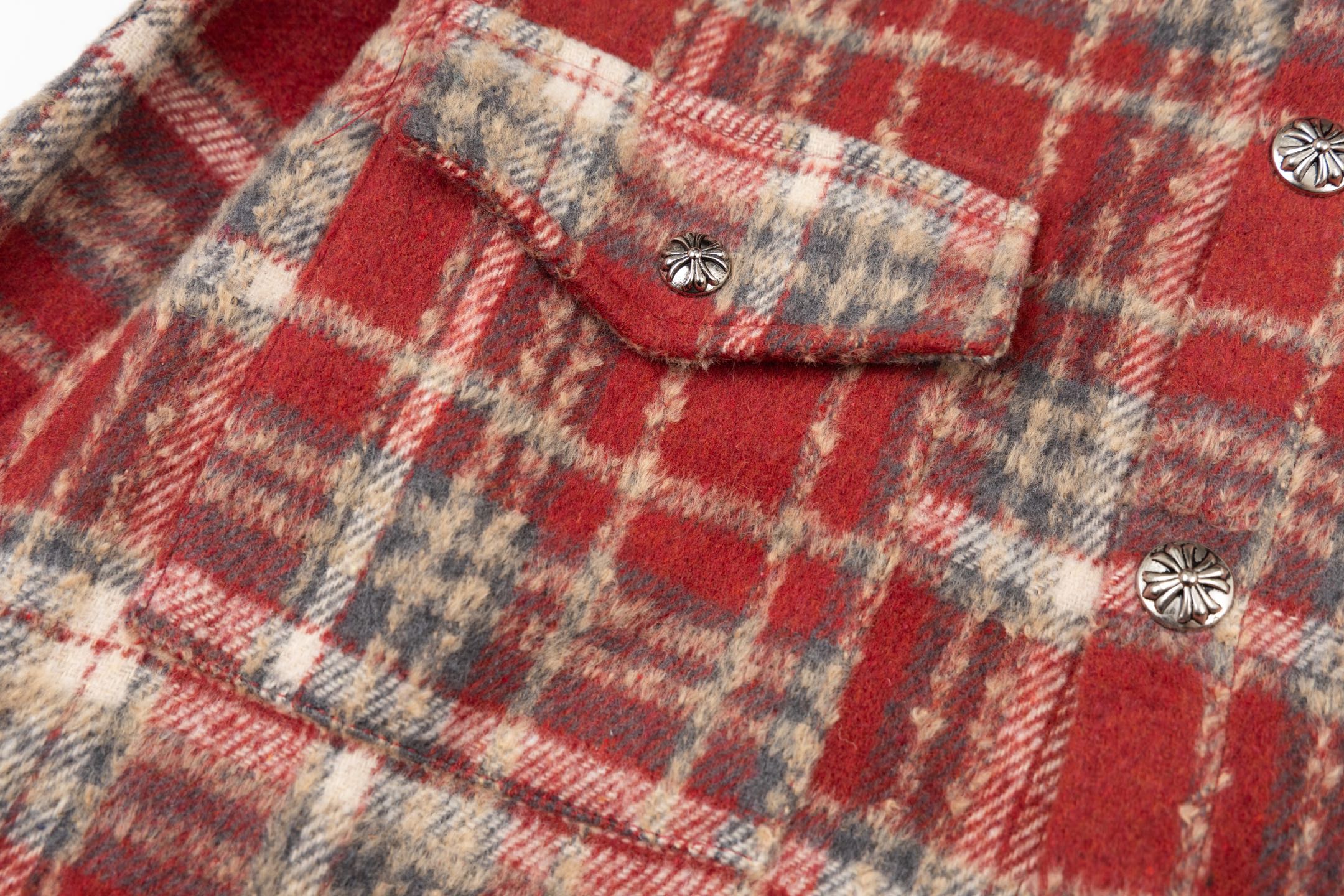 クローシン流苏格子刺绣皮標衬衫 - 高級刺繍とレーザー切り牛皮