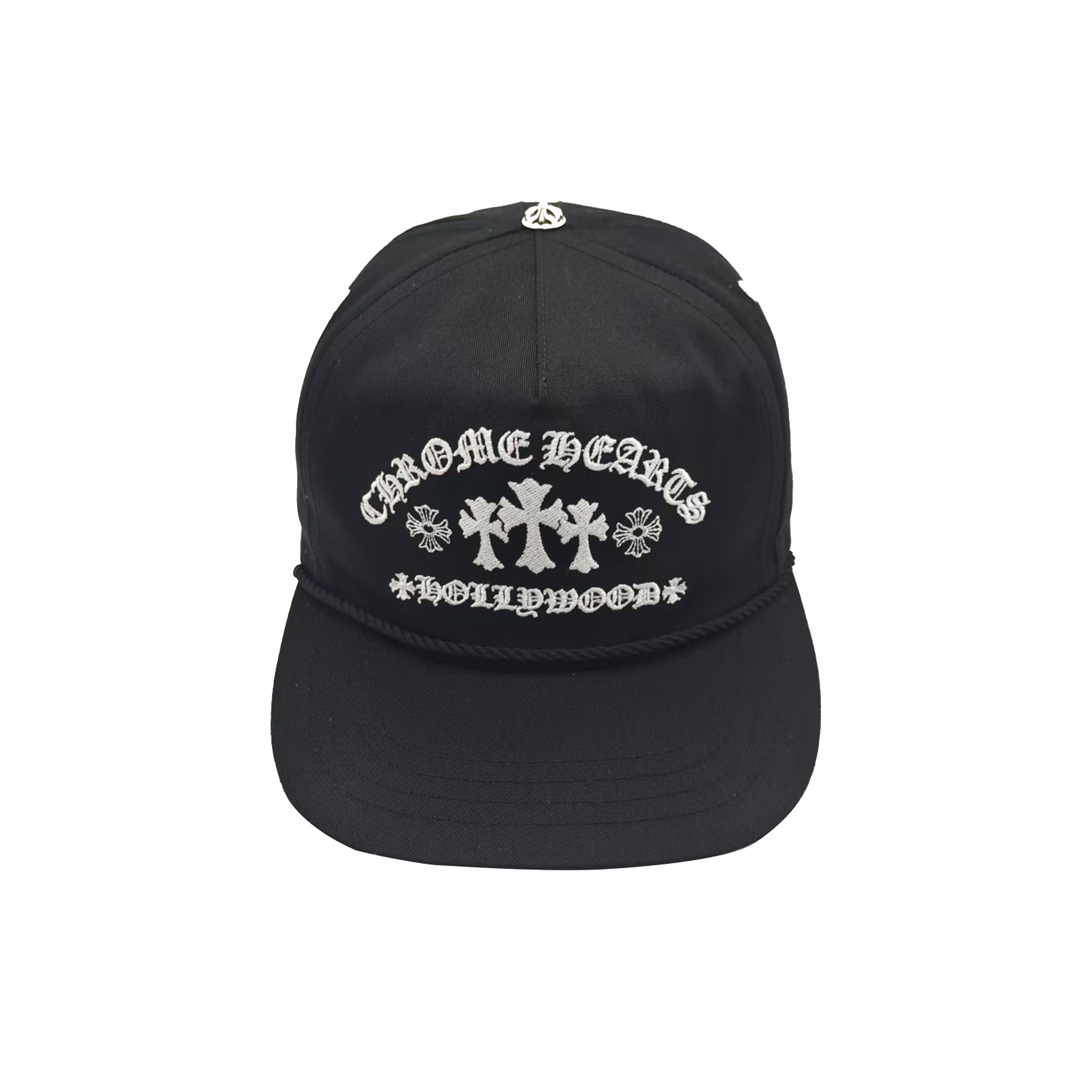 #Chrome Hearts/克罗心 25ss 十字梵文刺绣帽子 面料采用7*7全棉磨毛水洗纱卡，刺绣采用立体绣花工艺，由进口的百灵达绣花机打造而成，帽舌绗绣都是绣花机制作并非普通纱线，工艺费工费时，帽舌前面那根棉绳是手工用纱卡内包进去的，辅料均为外贸渠道订购的，逼真度极高，MLB NEWRA指定代工的外贸大厂作业，基本上每顶帽子找不到一根线头，产品对版一致，产品简单又好搭配 尺码：53-60可调节-选品中心