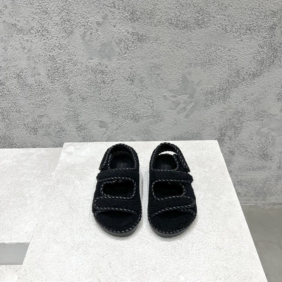 Bottega Veneta Shoes Sandals Black White Weave Lambskin Rubber Sheepskin Wool Fall/Winter Collection