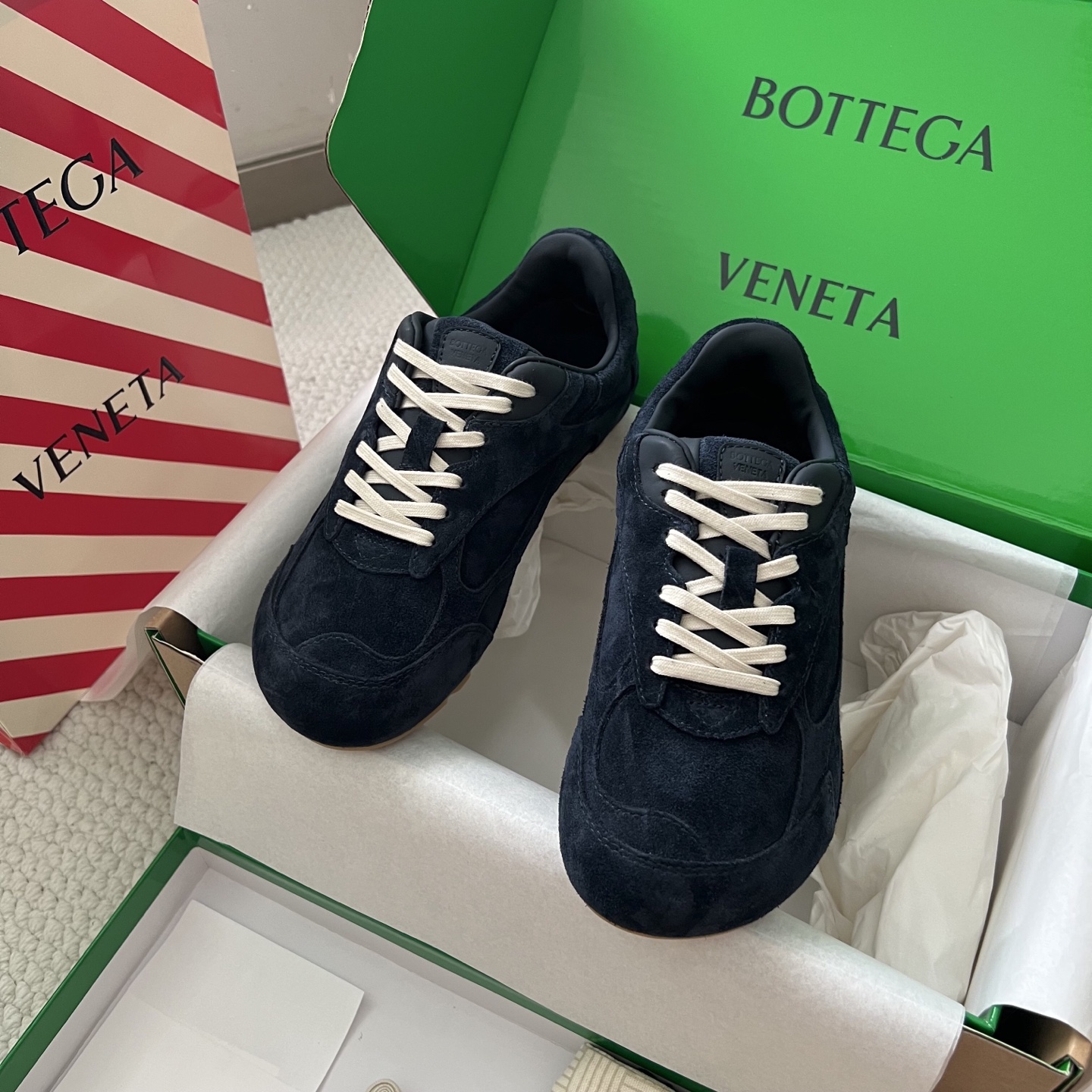 Bottega Veneta Orbit Retro Casual Sneakers Mesh Suede