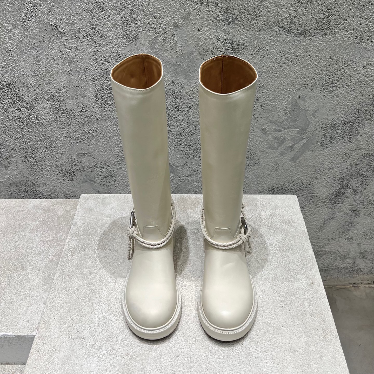 Bottega Veneta bottes hautes femme en cuir de veau blanc