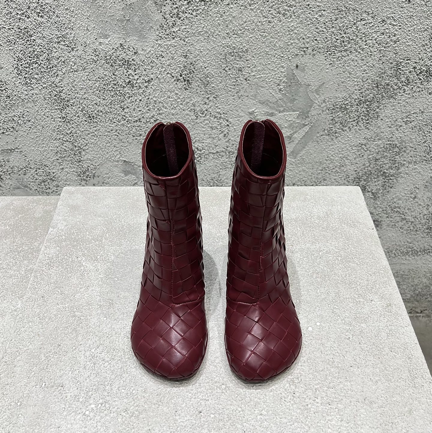 Bottega Veneta Intrecciato Ankle Boots Suede Calfskin Burgundy