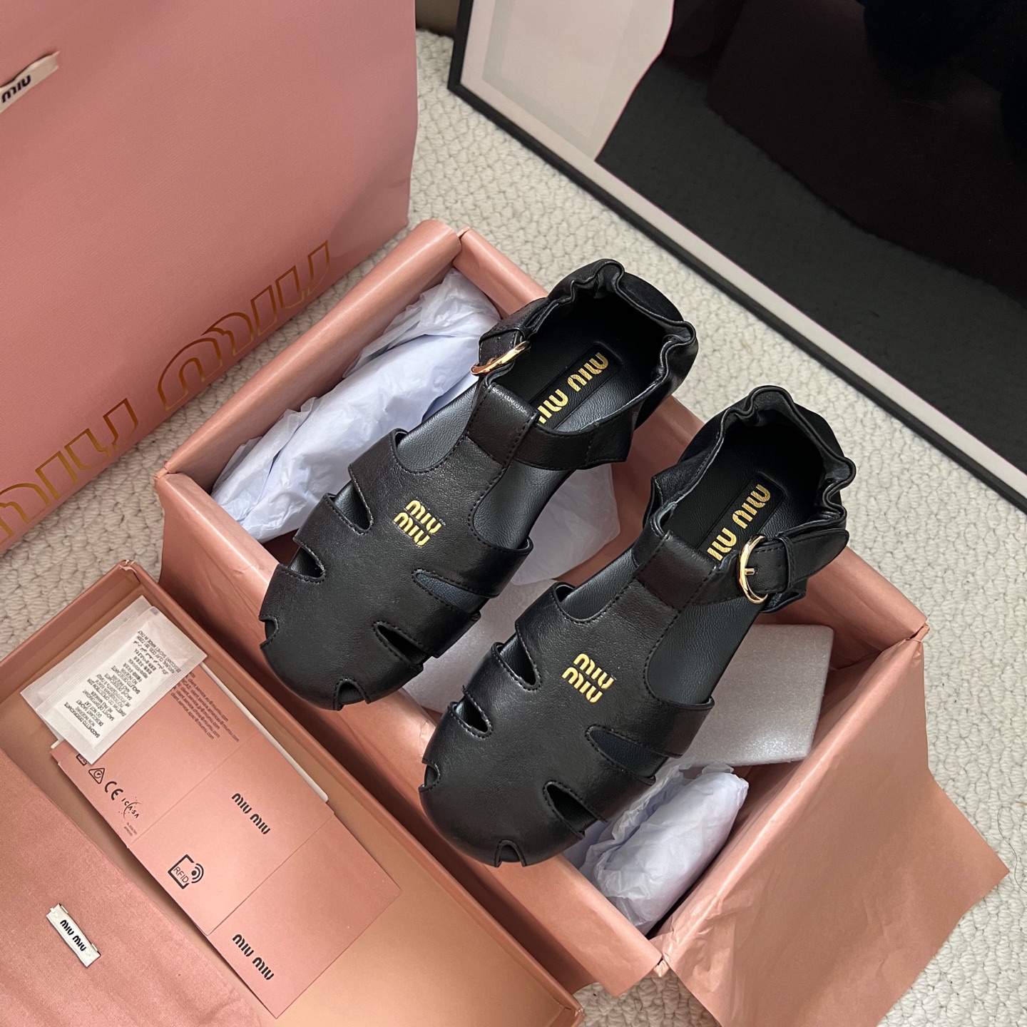 MiuMiu Mary Jane Ballet Flats Leather Black