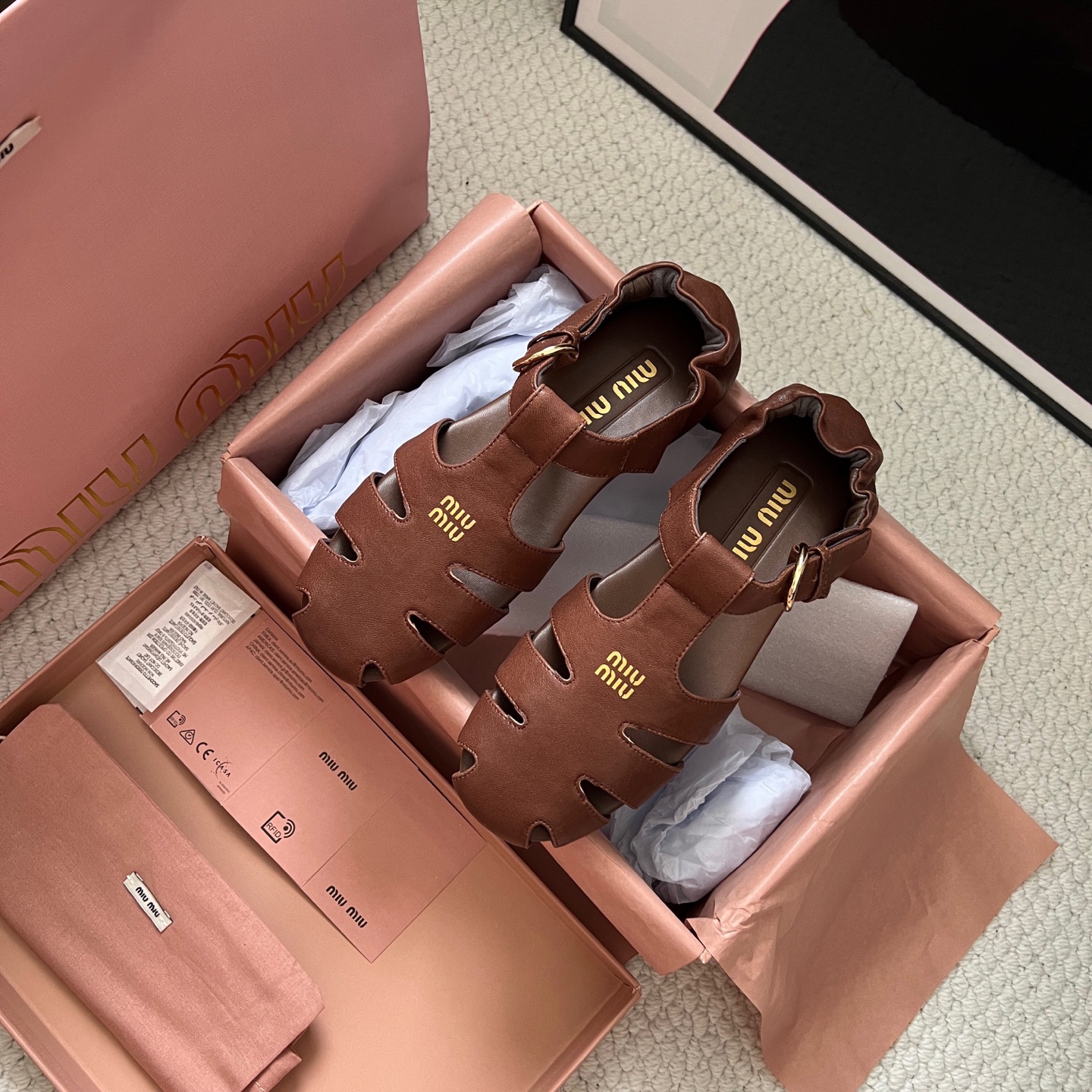 MiuMiu Mary Jane Ballet Flats Leather Brown